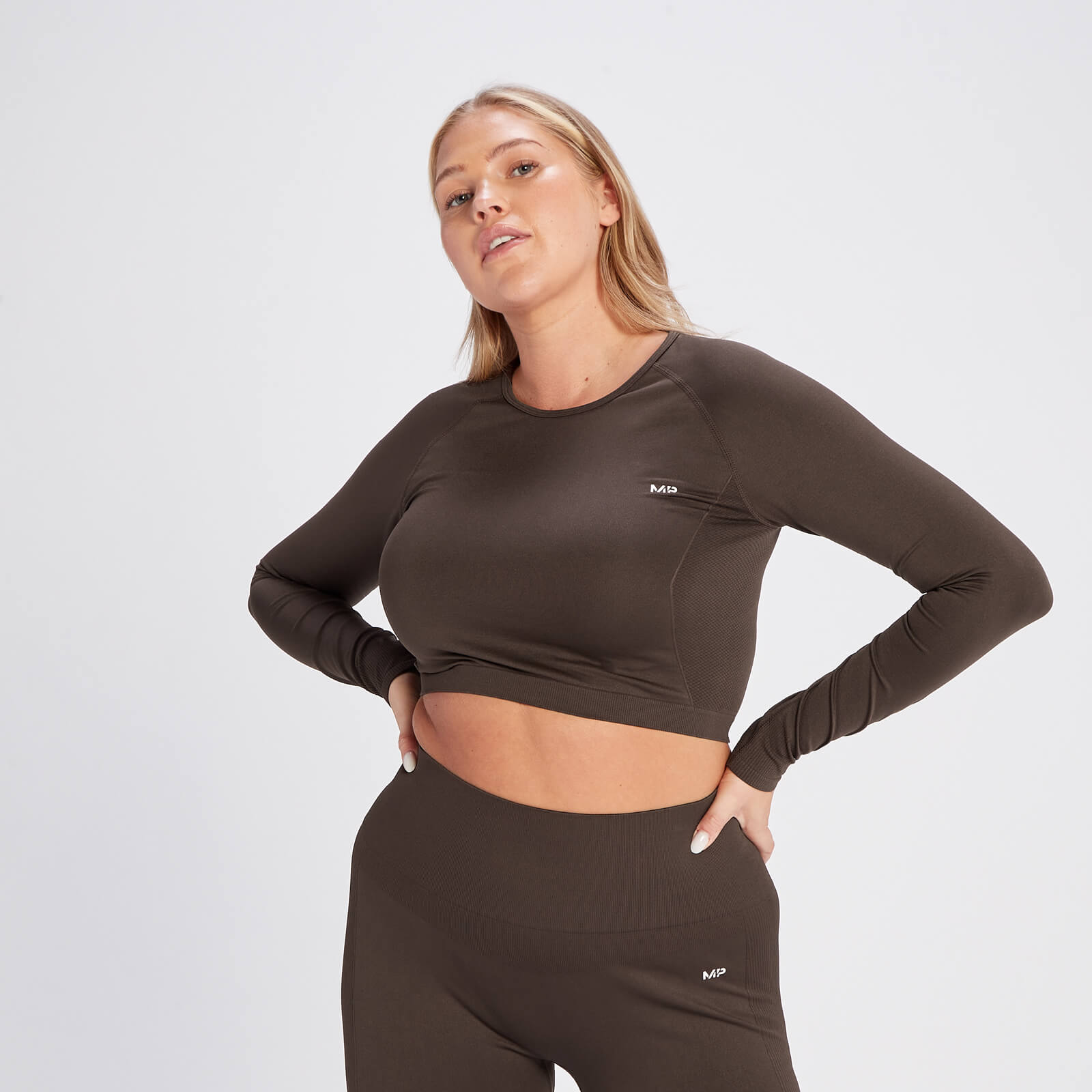 Crop top sans coutures à manches longues MP Shape pour femmes – Café