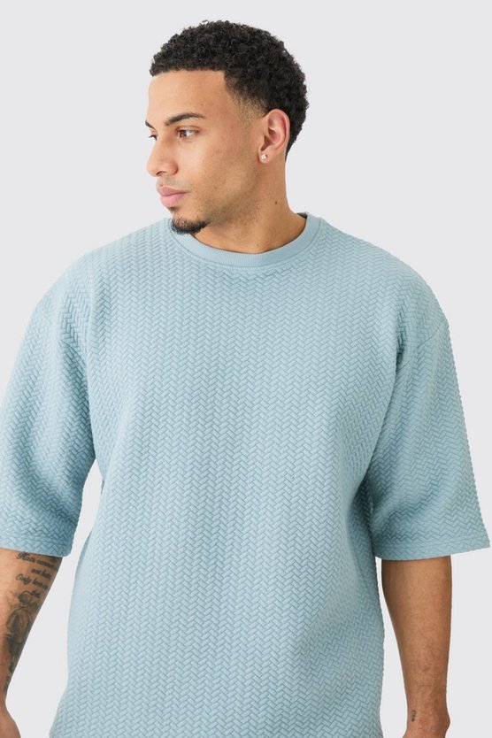 Oversize gestepptes T-Shirt mit Fischgräten-Print