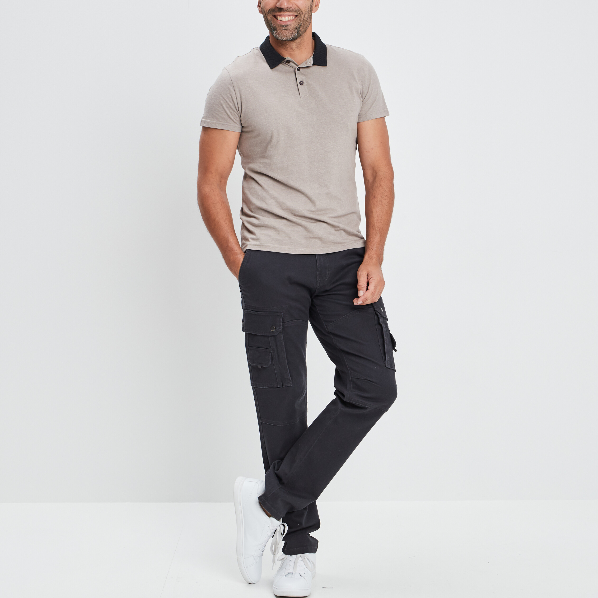 Pantalon cargo regular ceinturé gris foncé homme | La Halle