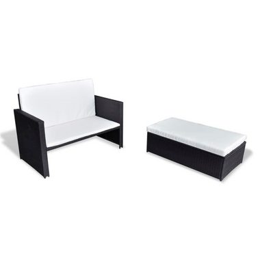 vidaXL Loungesofa 2-tlg. Garten-Lounge-Set mit Auflagen Poly Rattan Schwarz, 1 Teile