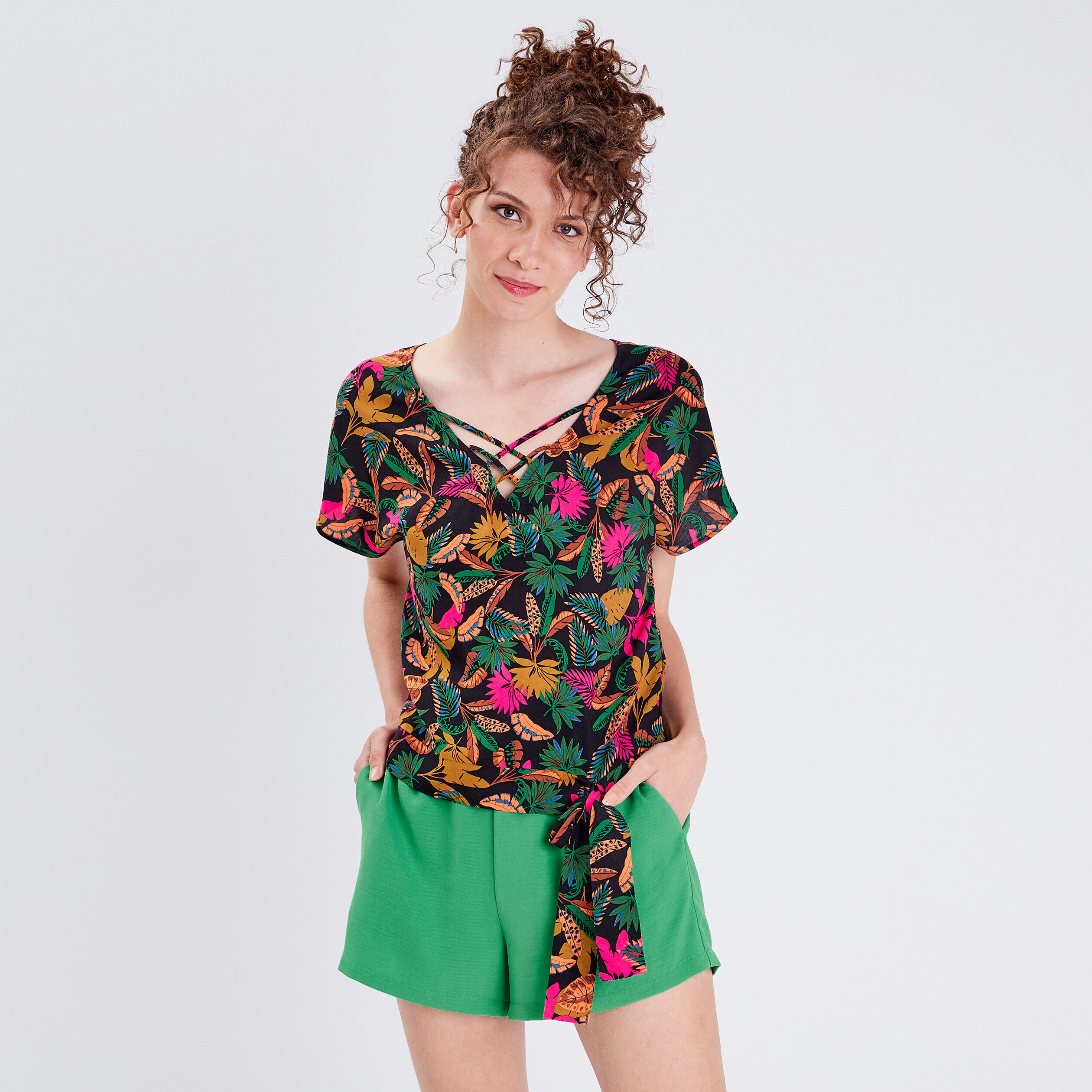 Blouse manches courtes noir femme | Cache Cache