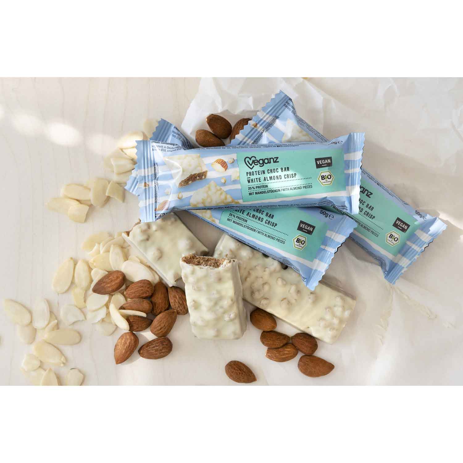 Veganz Protein Choc Bar White Almond Crisp Bio 50g