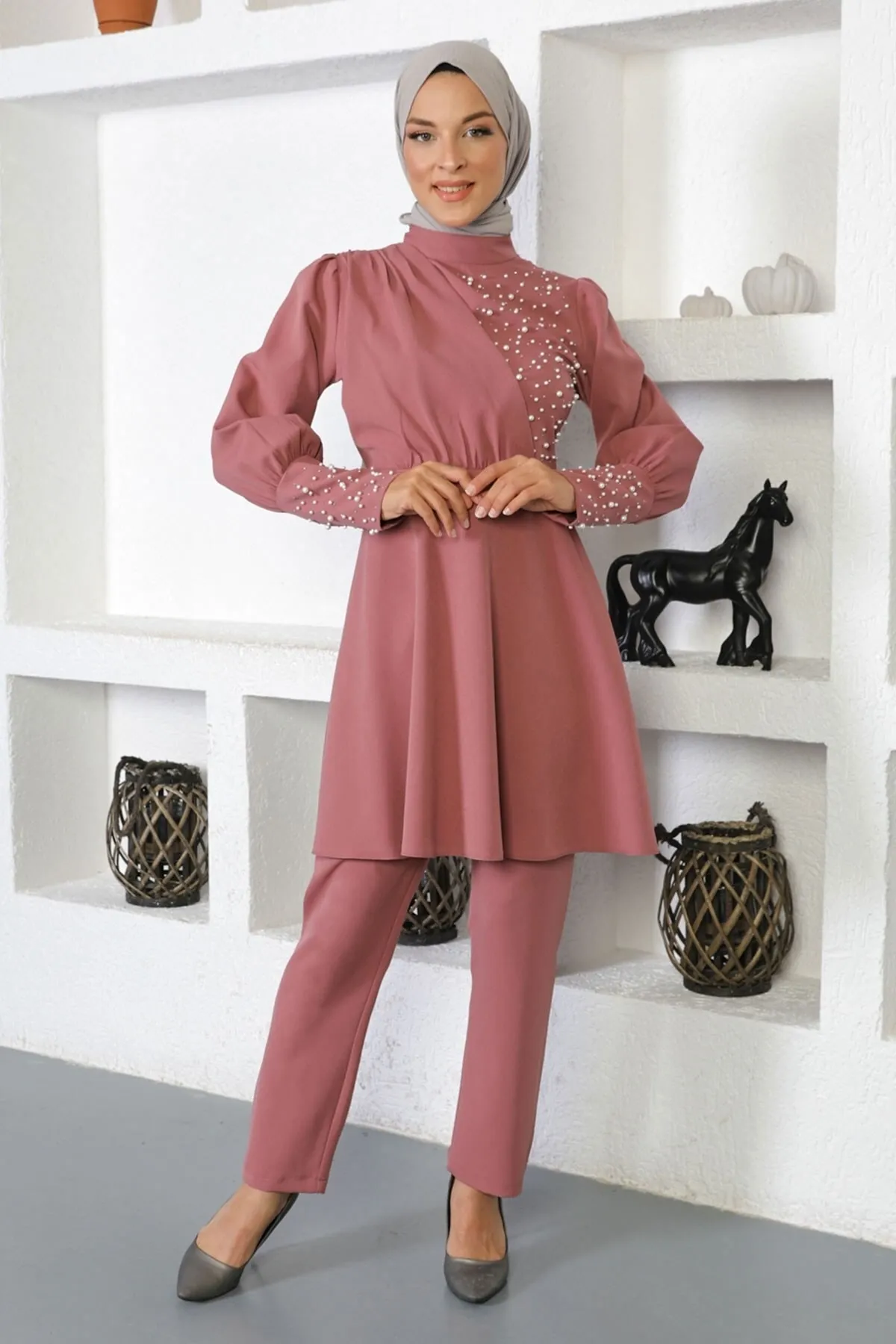 Modamihram  Doppelset mit Perlen, Dusty Rose 17800