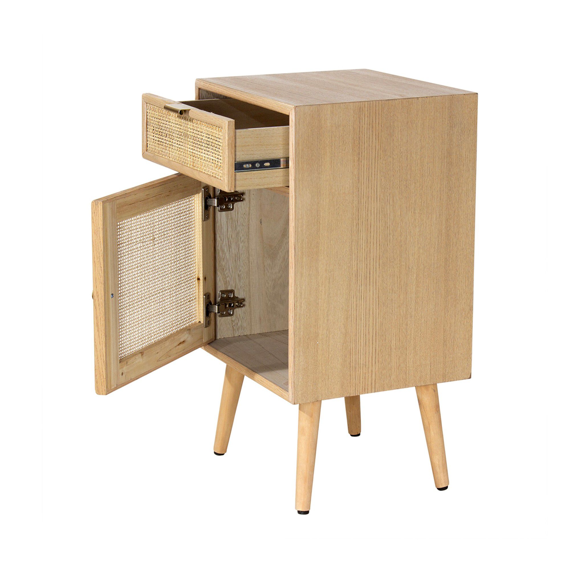 Table de chevet RANAË bois placage frêne et cannage rotin
