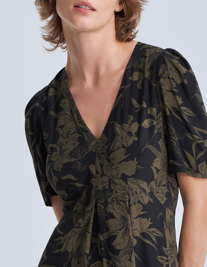 Robe longue noire imprimé fleurs de lys Femme