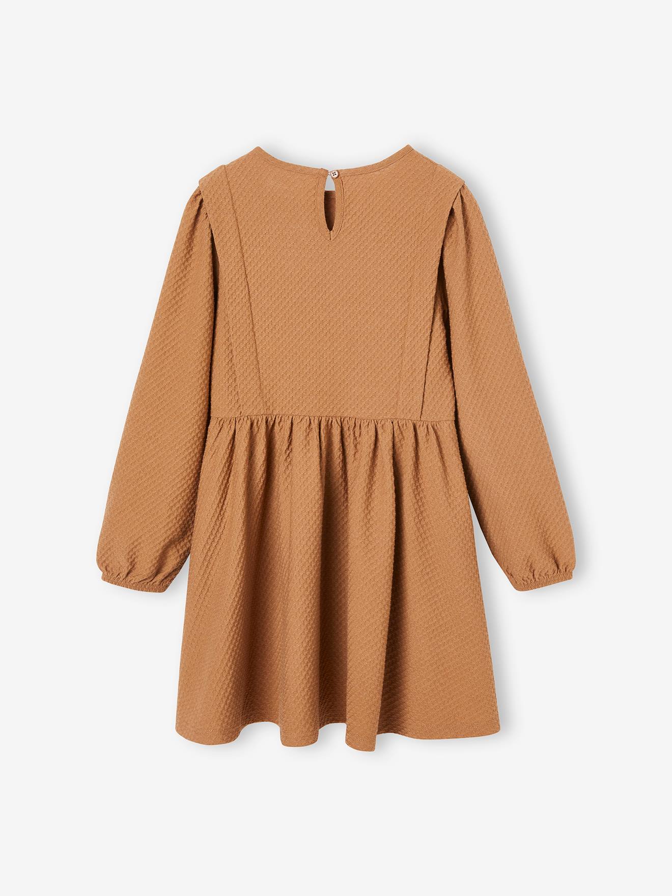 Robe en tissu reliéfé fille manches longues marine