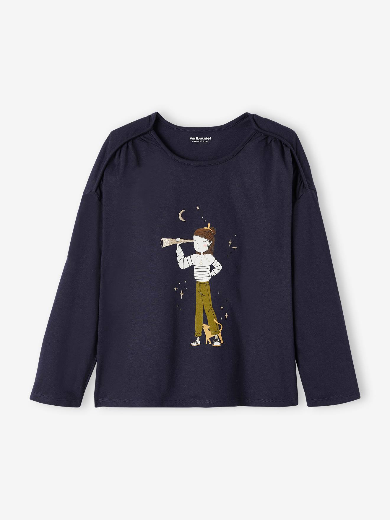 Tee-shirt grily fille détails irisés. bleu marine