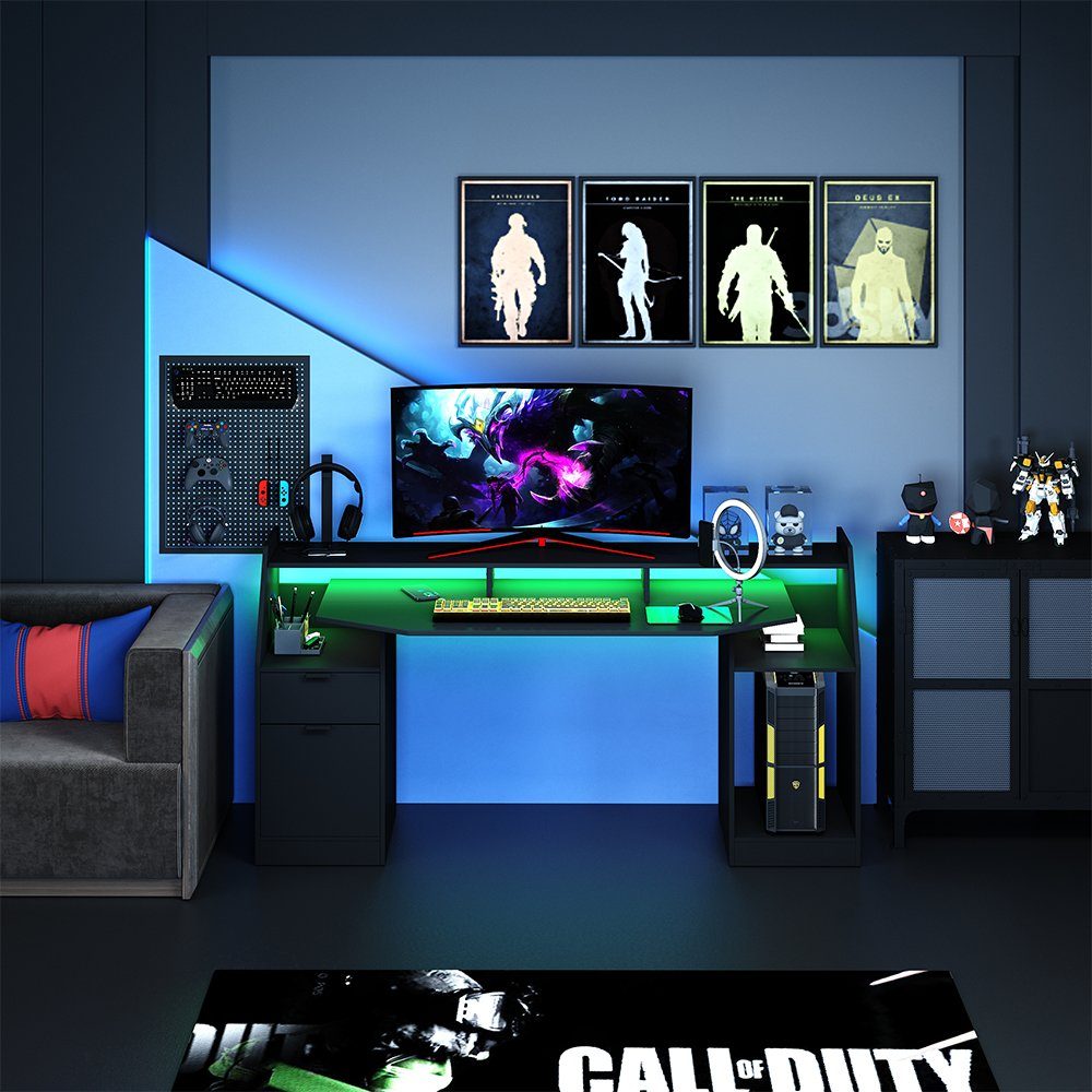 Livinity Computertisch Gamingtisch SONIC Schwarz mit LED