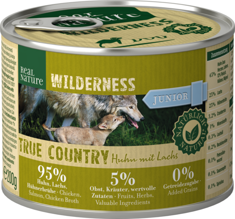 REAL NATURE Hundenassfutter REAL NATURE WILDERNESS Junior True Country Huhn & Lachs 24x200 g