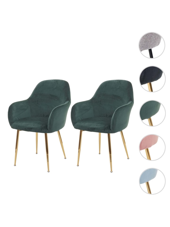 MCW 2er-Set Retro Esszimmerstuhl F18, Samt grün, goldene Beine günstig kaufen onesize
