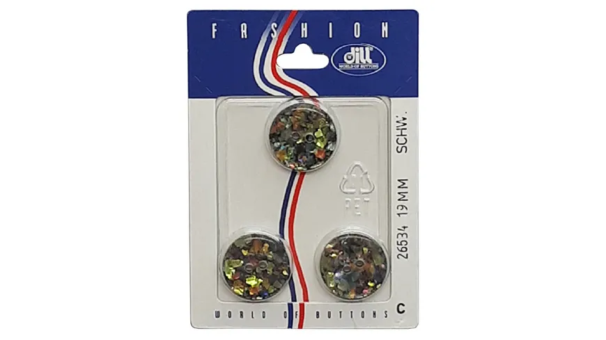 Dill 2-loch-Glitterknopf 3er Pack schwarz
