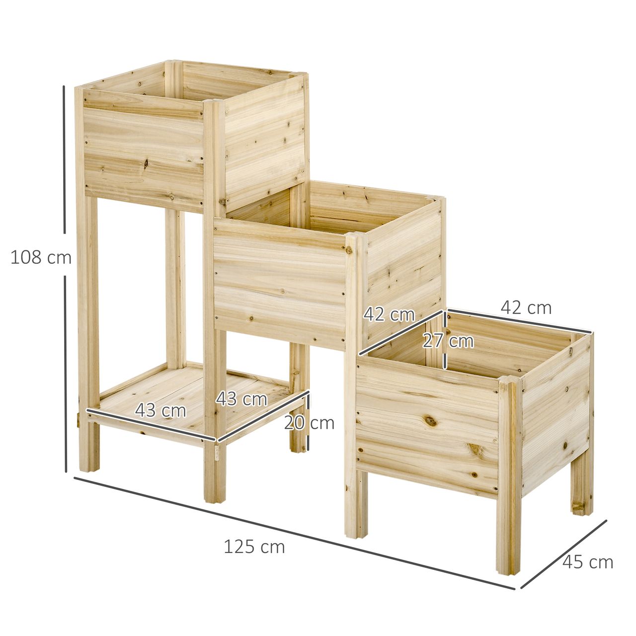 Outsunny Hochbeet 3 Etagen Pflanzkübel Pflanzkasten aus Holz für Garten Balkon