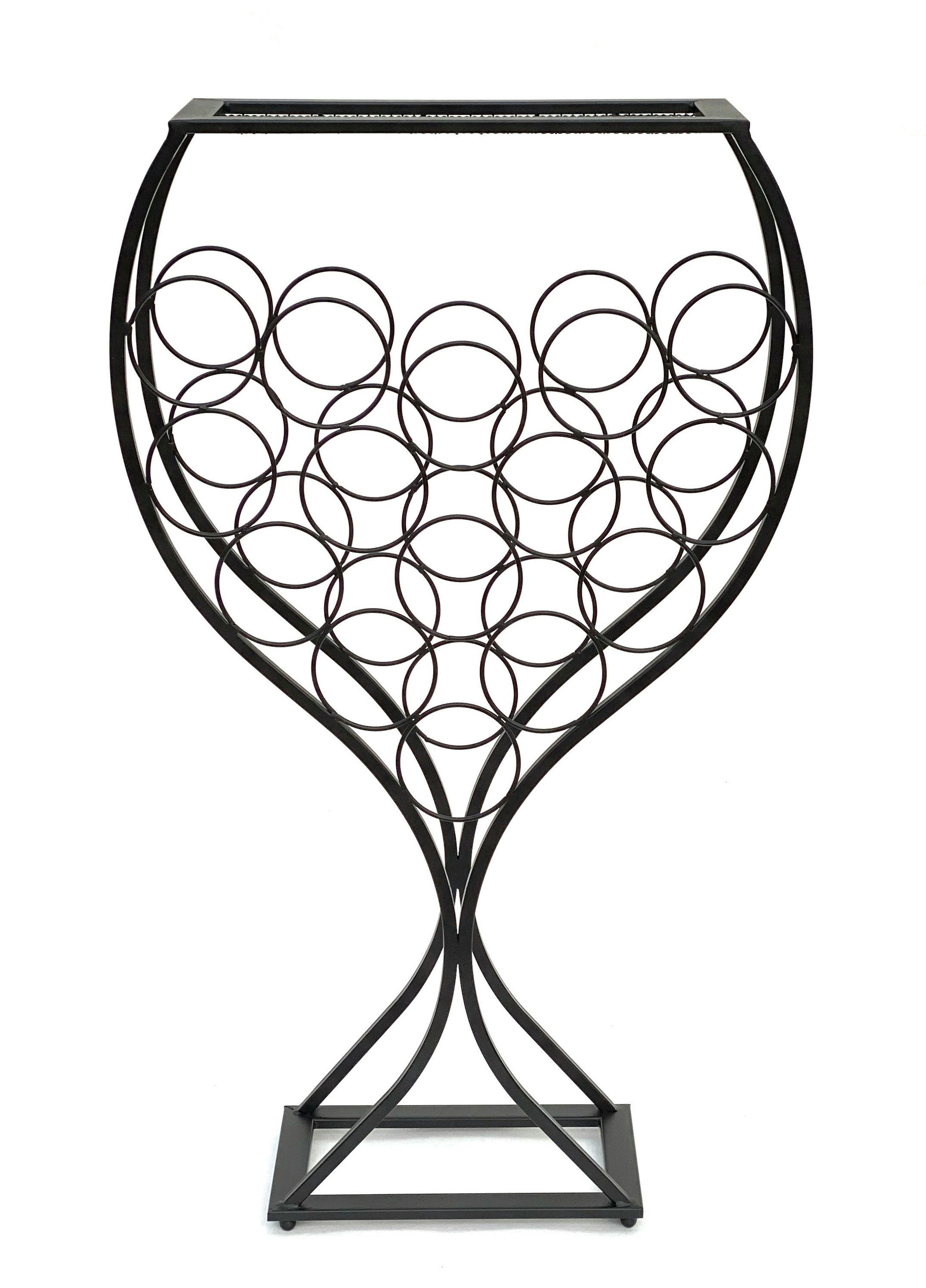 DanDiBo Weinregal im Weinglas Design Metall Schwarz Flaschenregal stehend 100 cm 96211, für 15 Flaschen, mit Ablage, aus Schmiedeeisen