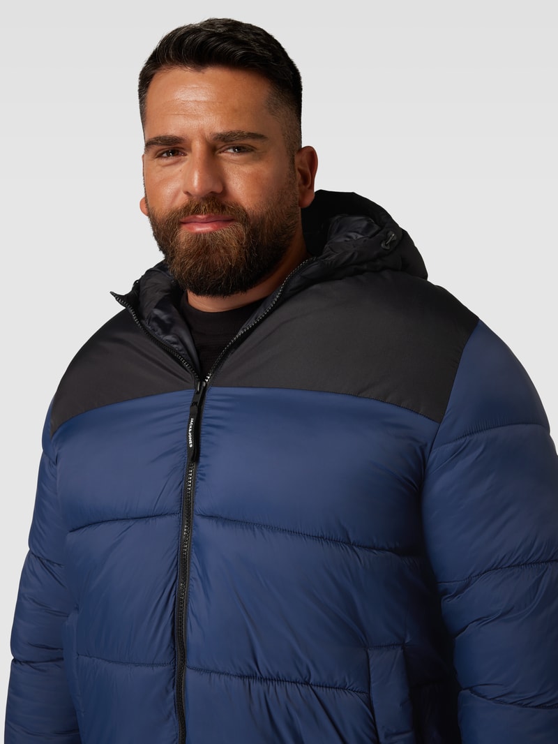 PLUS SIZE Steppjacke mit Kapuze Modell 'TOBY' in dunkelblau