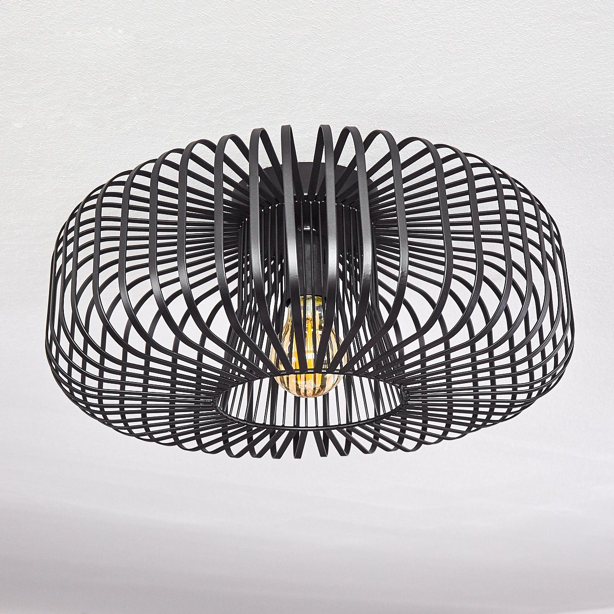 hofstein Deckenleuchte Pieris runde Deckenlampe aus Metall in Schwarz, ohne Leuchtmittel, E27, Retro-Leuchte mit Lichteffekt durch Gitter-Optik
