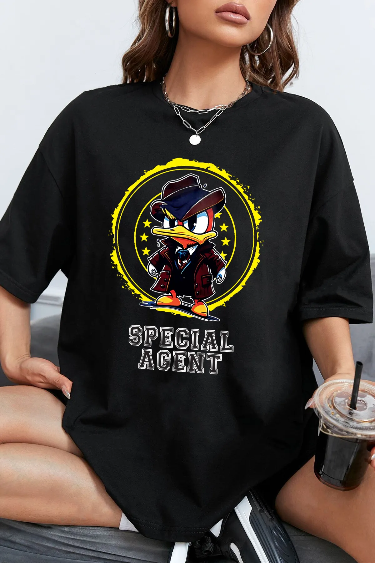 uyguntarz  Übergroßes Unisex-T-Shirt mit Special Agent-Aufdruck