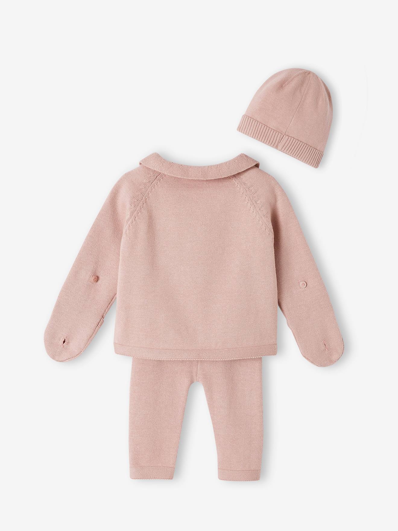 Vertbaudet Baby Strick-Set: Cardigan, Leggings & Mütze Oeko-Tex - schiefergrau