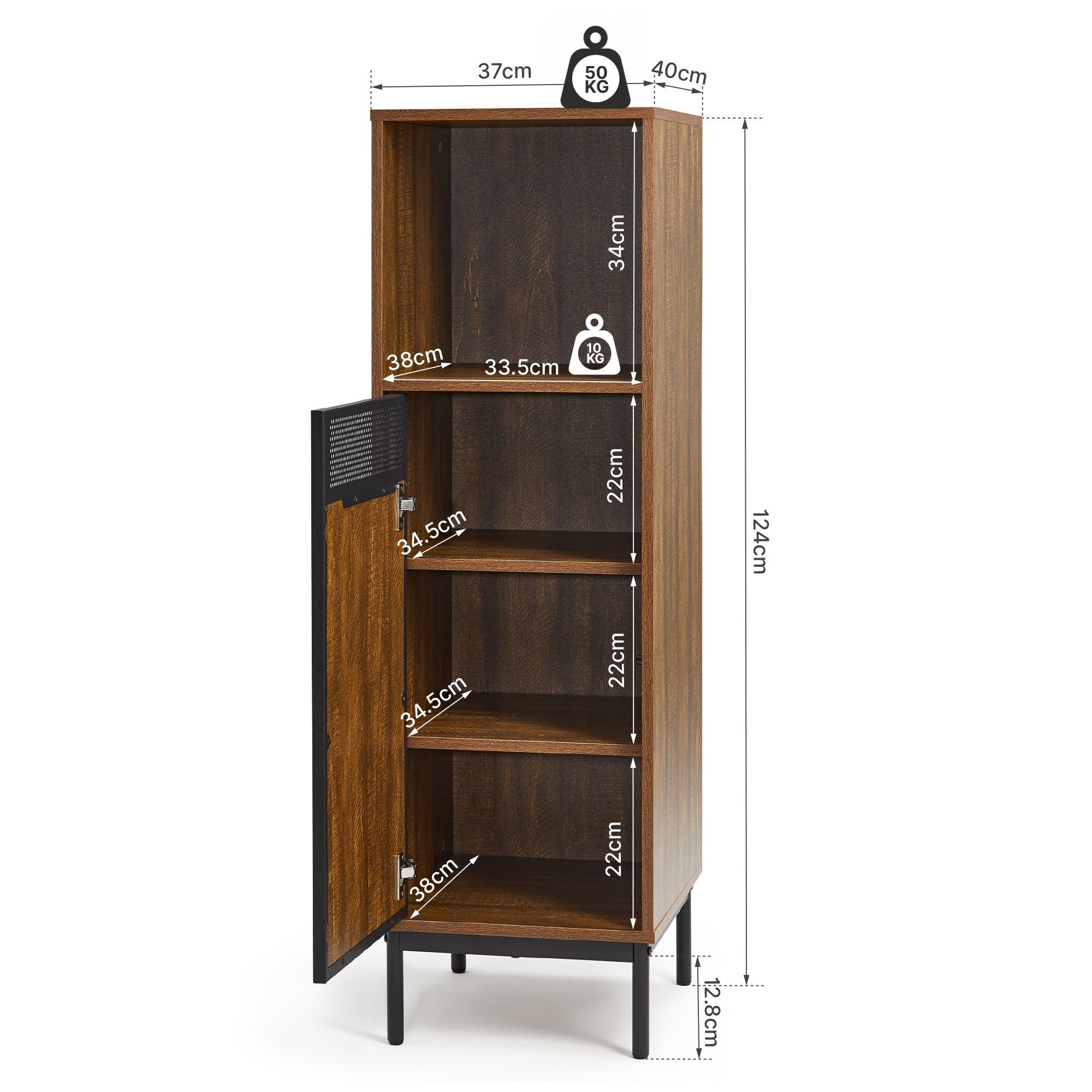 Mondeer Kommode Hohes Sideboard, mit Ausgeschnittenen Metalltüren und Verstellbaren Trennwänden