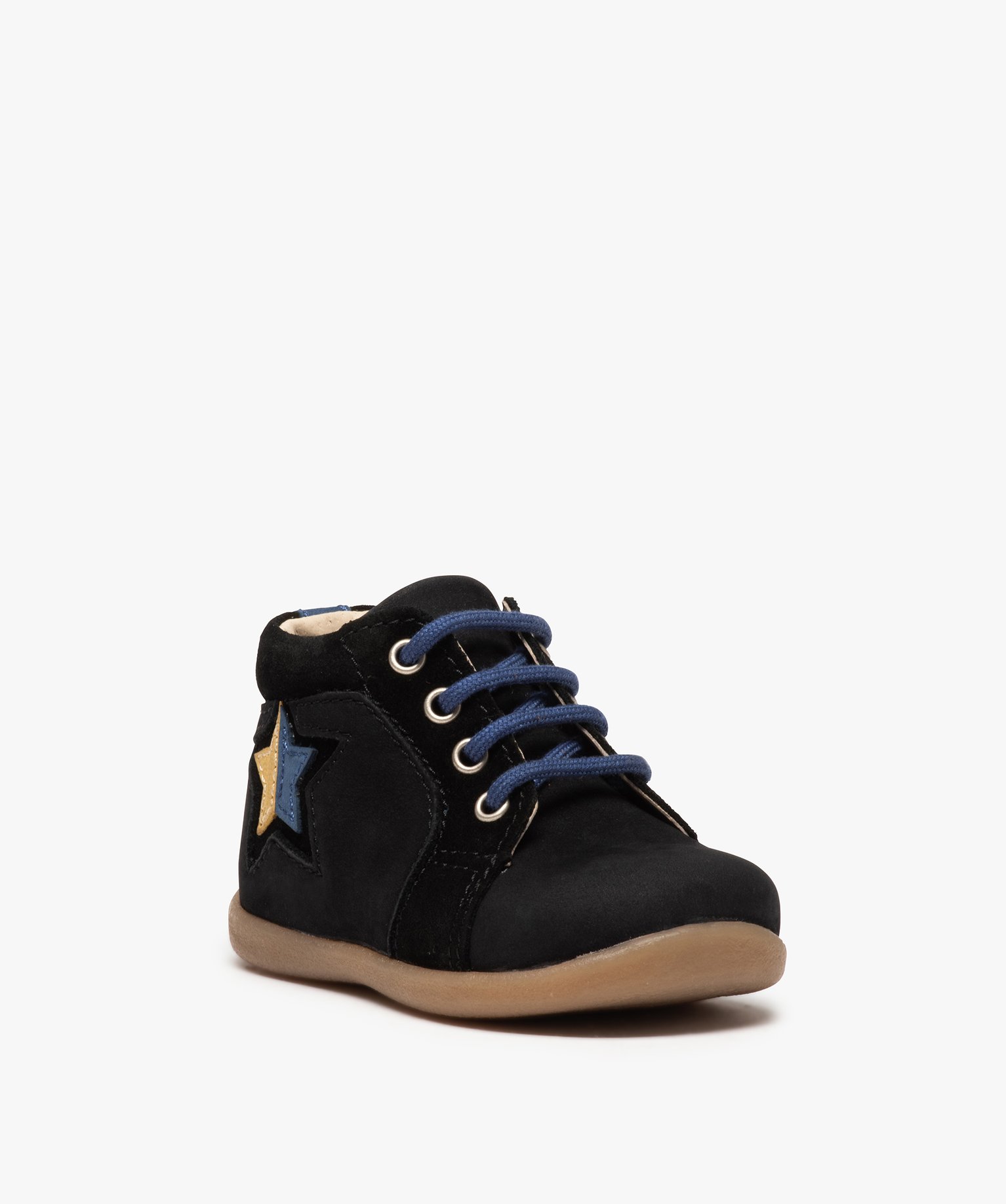 Bottillons premiers pas bébé Garçon en cuir motif étoile noir | GEMO