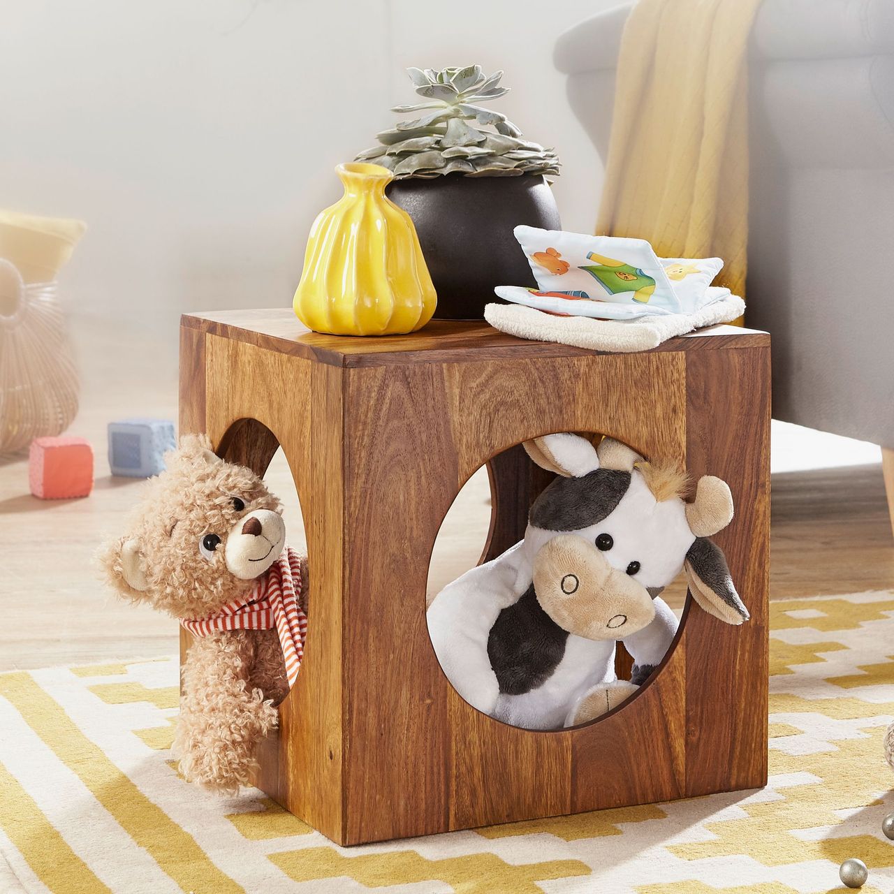 Wohnling Sheesham Massivholz Beistelltisch 35 x 35 cm Cube