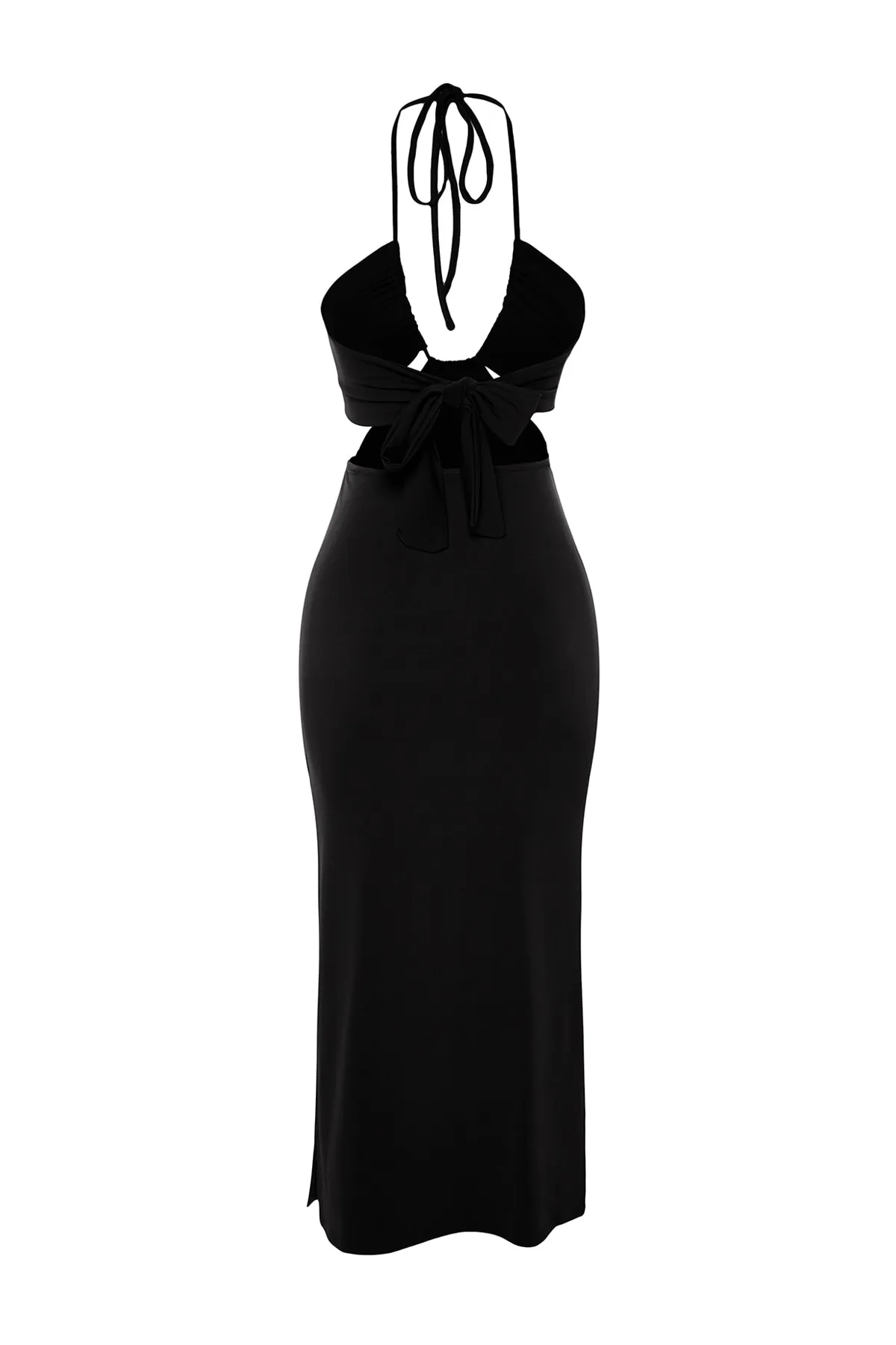 Trendyol Collection  Schwarzes, figurbetontes, gestricktes Maxi-Strandkleid mit Ausschnitten/Fenstern TBESS23EL00122