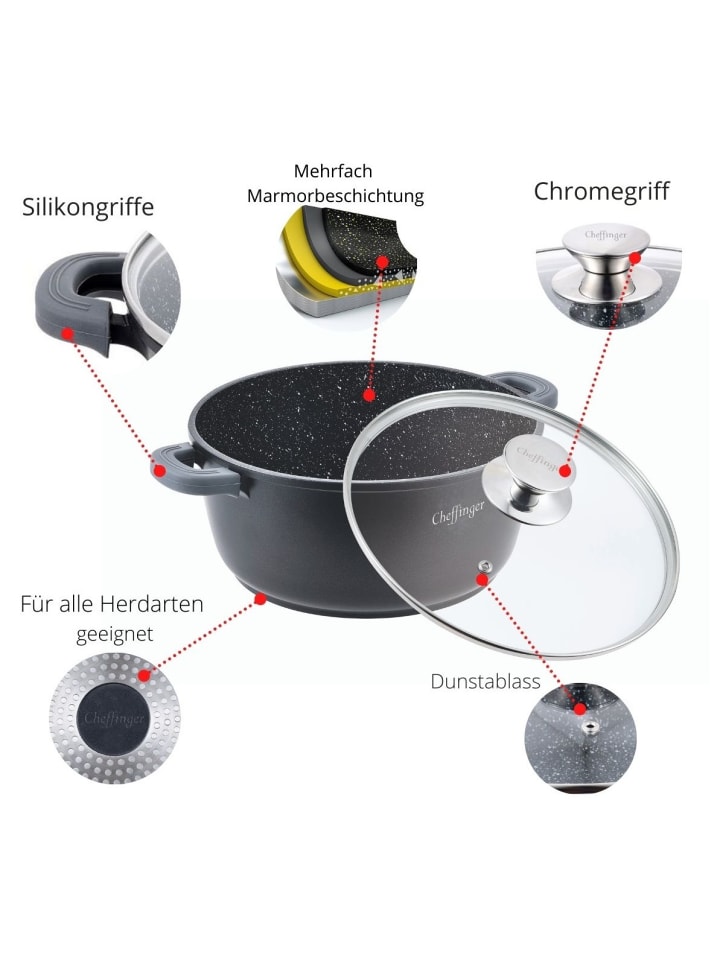 Cheffinger Aluguss Kochtopf Ø24cm mit Glasdeckel in Schwarz günstig kaufen onesize