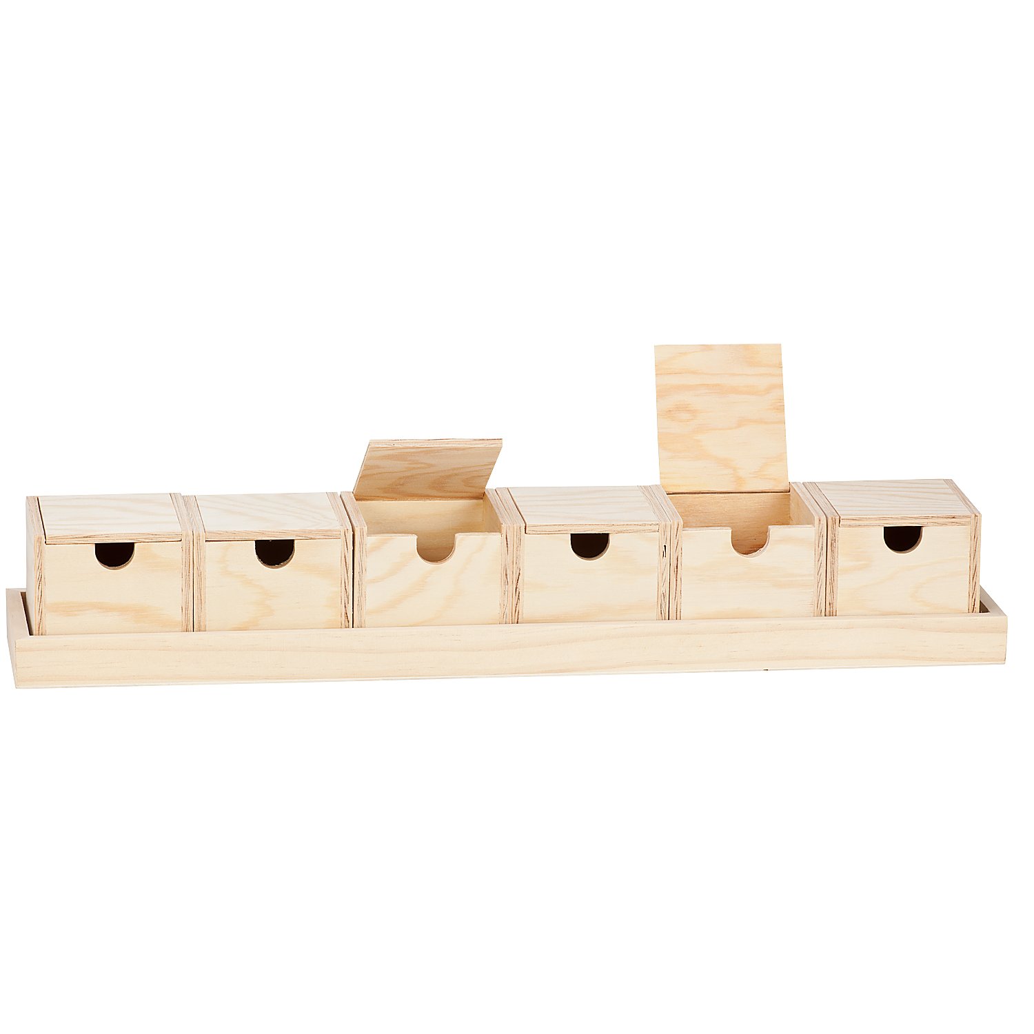 Sortierboxen mit Tablett aus Holz, 50,8 cm, 6 Boxen