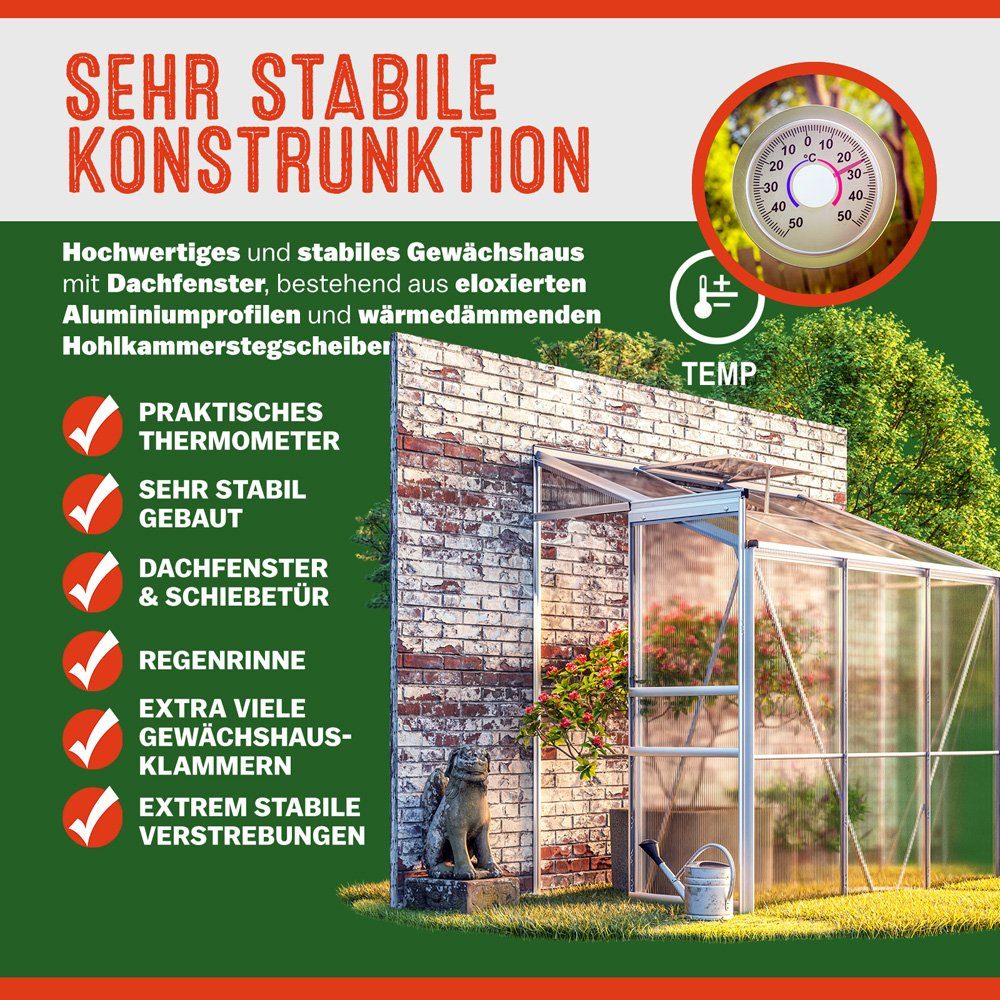Gardebruk Gewächshaus, Beistell Aluminium 3,8m³ 190x122cm Treibhaus Gartenhaus Frühbeet