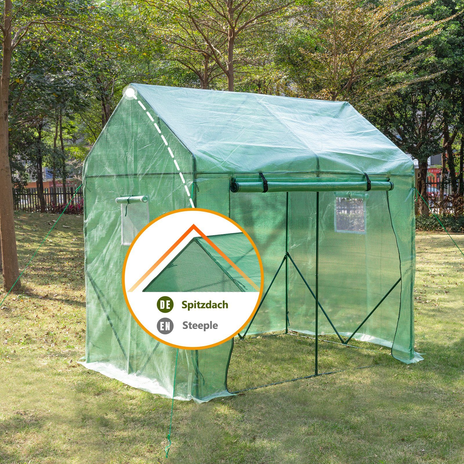 Yorbay Foliengewächshaus 200 x 140 x 200cm (LxBxH), Foliengewächshaus mit Folie Fernster für Garten zur Aufzucht,spitzdach