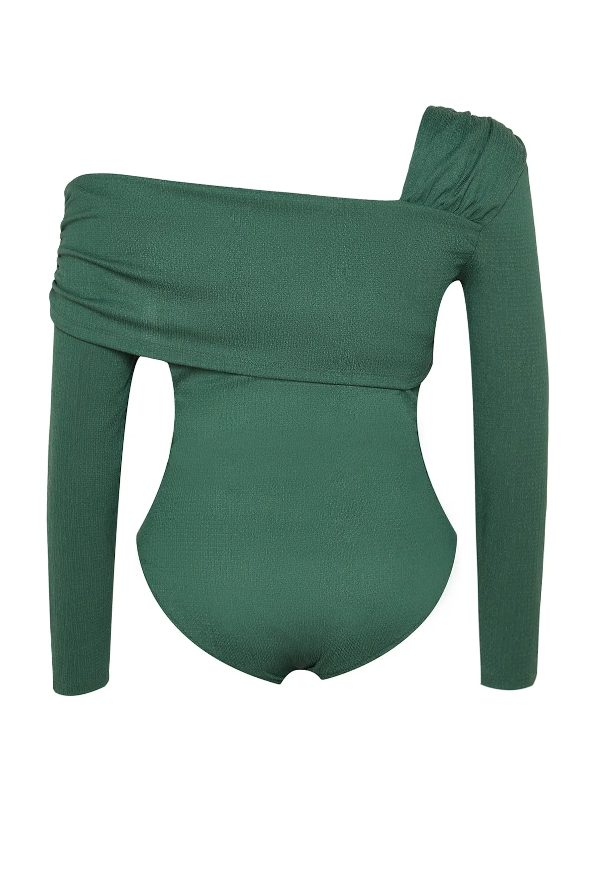 Trendyol Curve  Smaragdgrüne schlichte Basic-Strickbluse mit asymmetrischem Kragen TBBAW24AF00003
