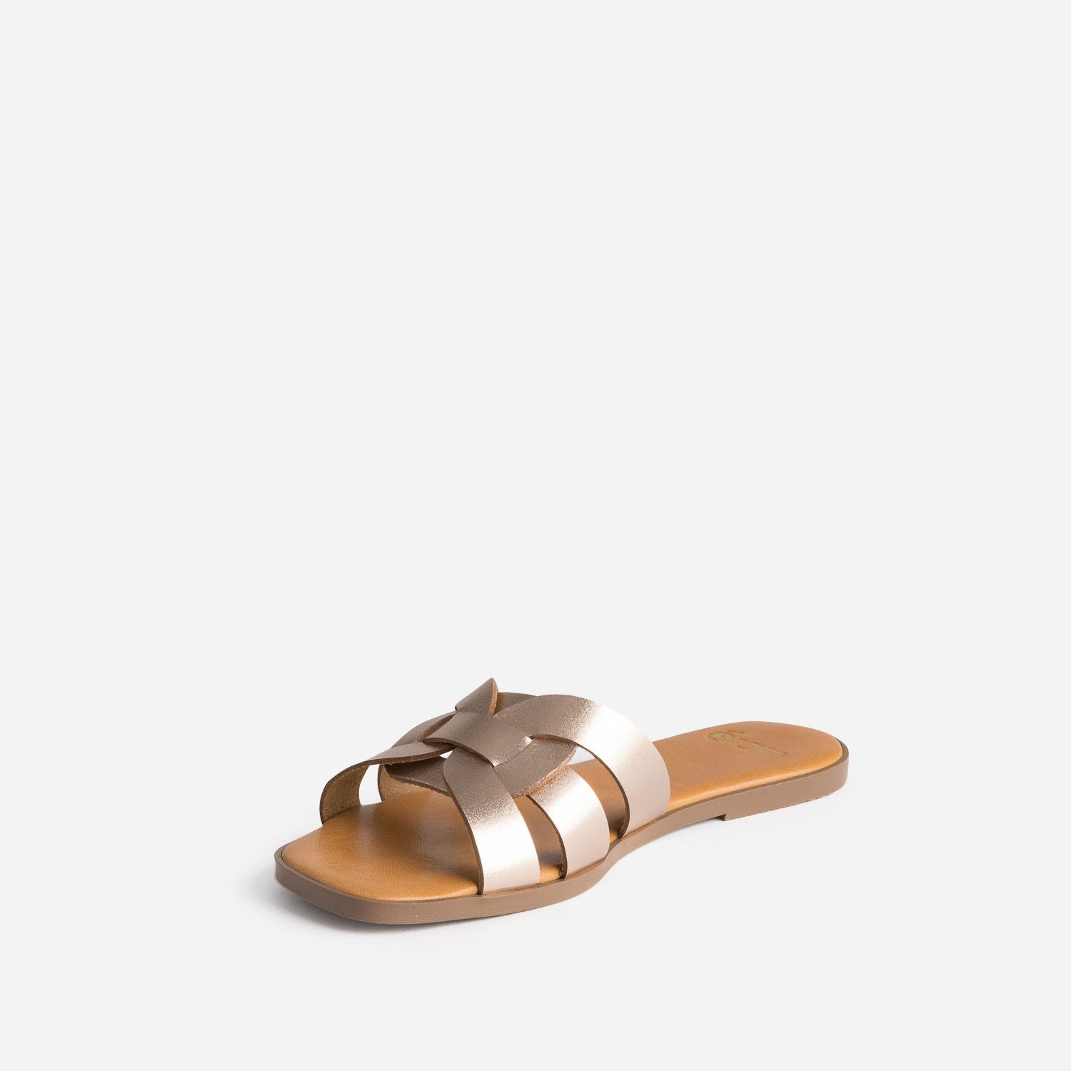 Mule rose cuivré en cuir