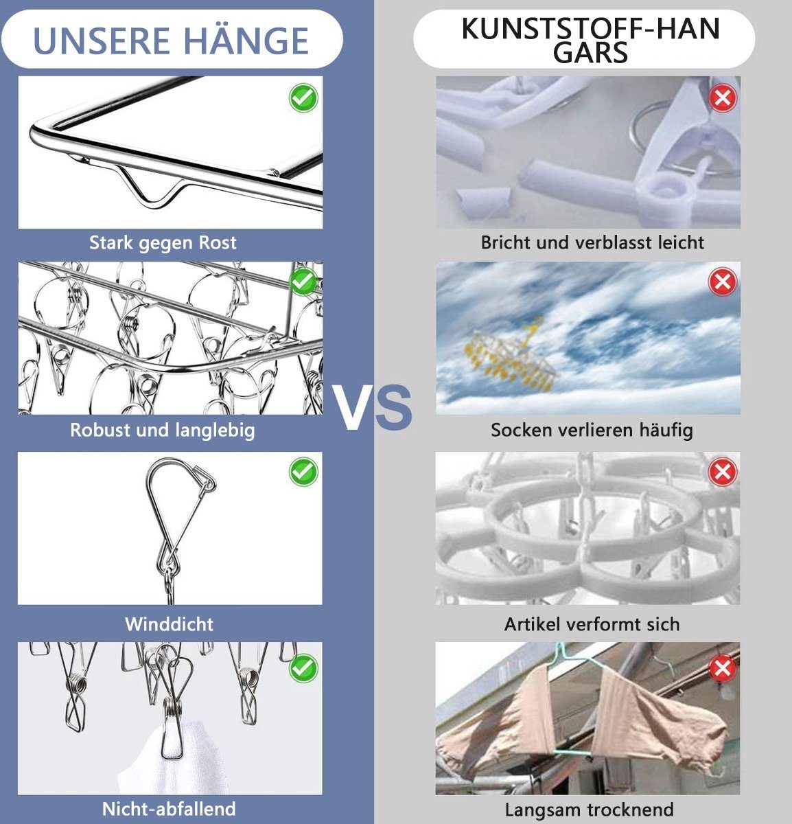 BOTC Wäscheständer Edelstahl Sockentrockner Für Wäscheständer Mit 52 Wäscheklammern, Hängen Sie bis zu 52 kleine Gegenstände