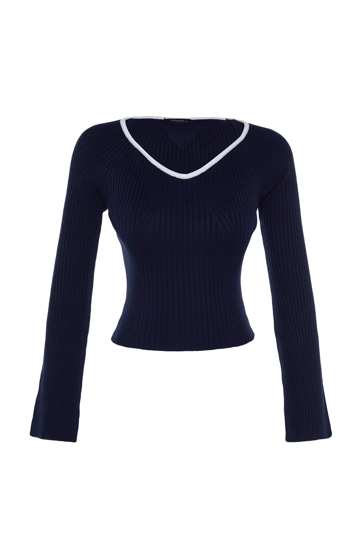 Trendyol Collection  Marineblauer Strickpullover mit Kragendetail TWOAW24KZ00305