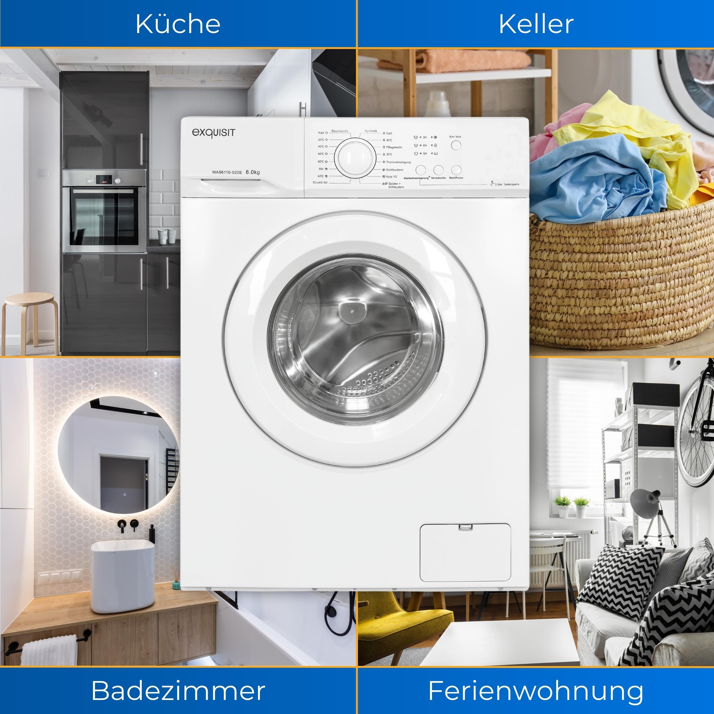 exquisit Waschmaschine WA56110-020E, 6 kg, 1000 U/min, einfach, kompakt und ideal für den kleinen Haushalt
