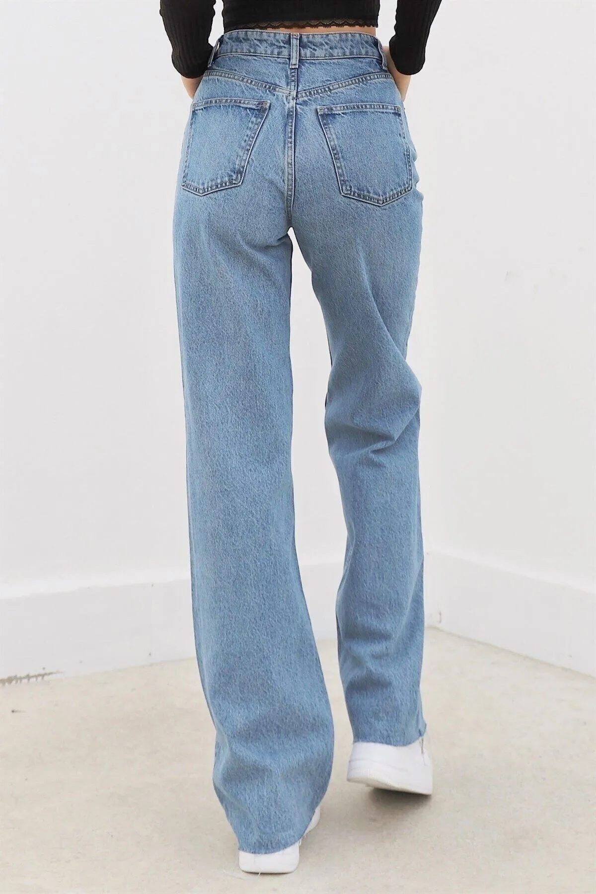 LİMABEL  Snow Wash Loose Denim-Hose Blue Snow Lycra Palazzo