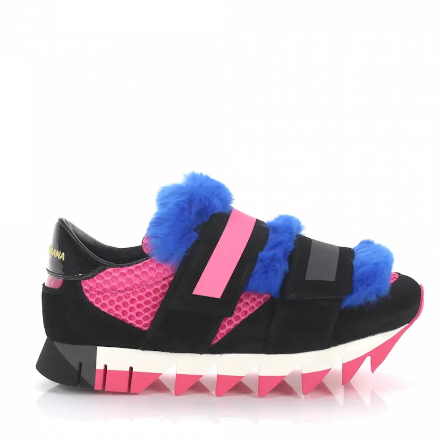 Dolce & Gabbana - Sneakers Leder Pelz Details pink blau - pink