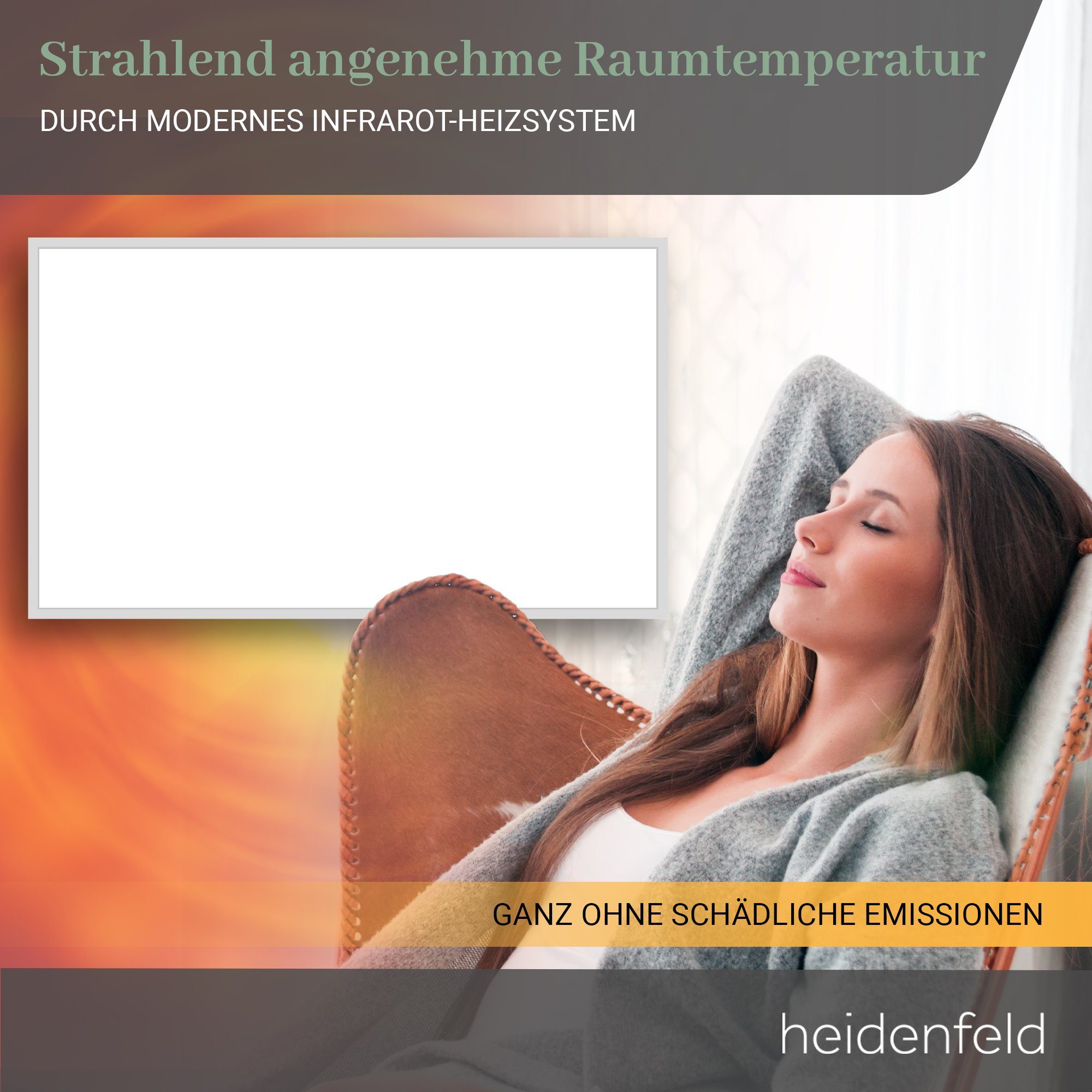 Heidenfeld Infrarotheizung 600 - 1200 W Wand Decke Elektroheizung HF-HP110 - 10 J. Garantie, App-Steuerung & Thermostat - Infrarot Wandheizung Heizkörper