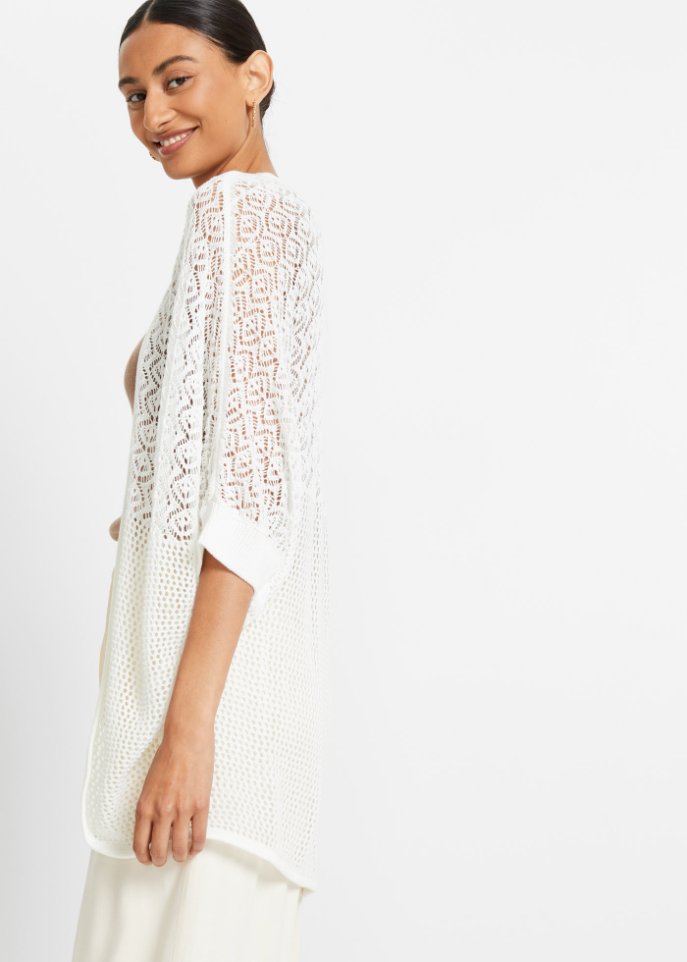 Strickjacke mit Muster und Fledermausärmeln, 3/4 Arm