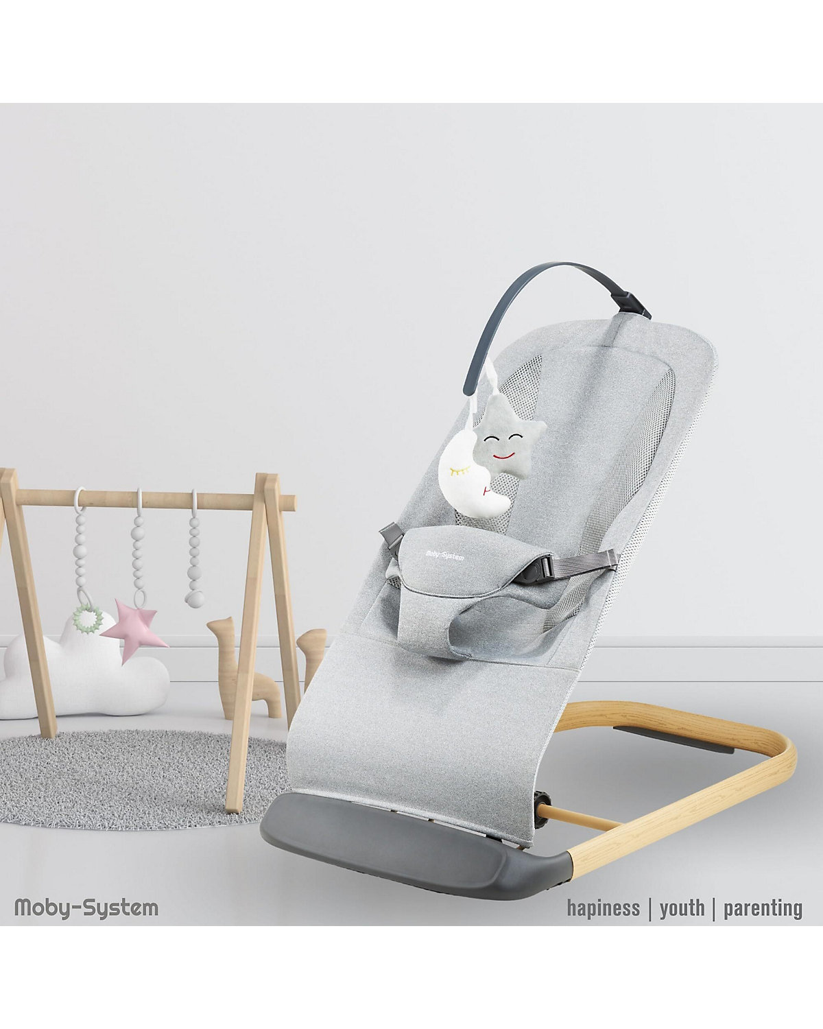 2-in-1-Babywippe LILY für Kinder bis 9 kg, 3-stufige Verstellung der Wippe, Kopfband mit zwei Spielzeugen, leichtes, luftiges Netz, für Babys