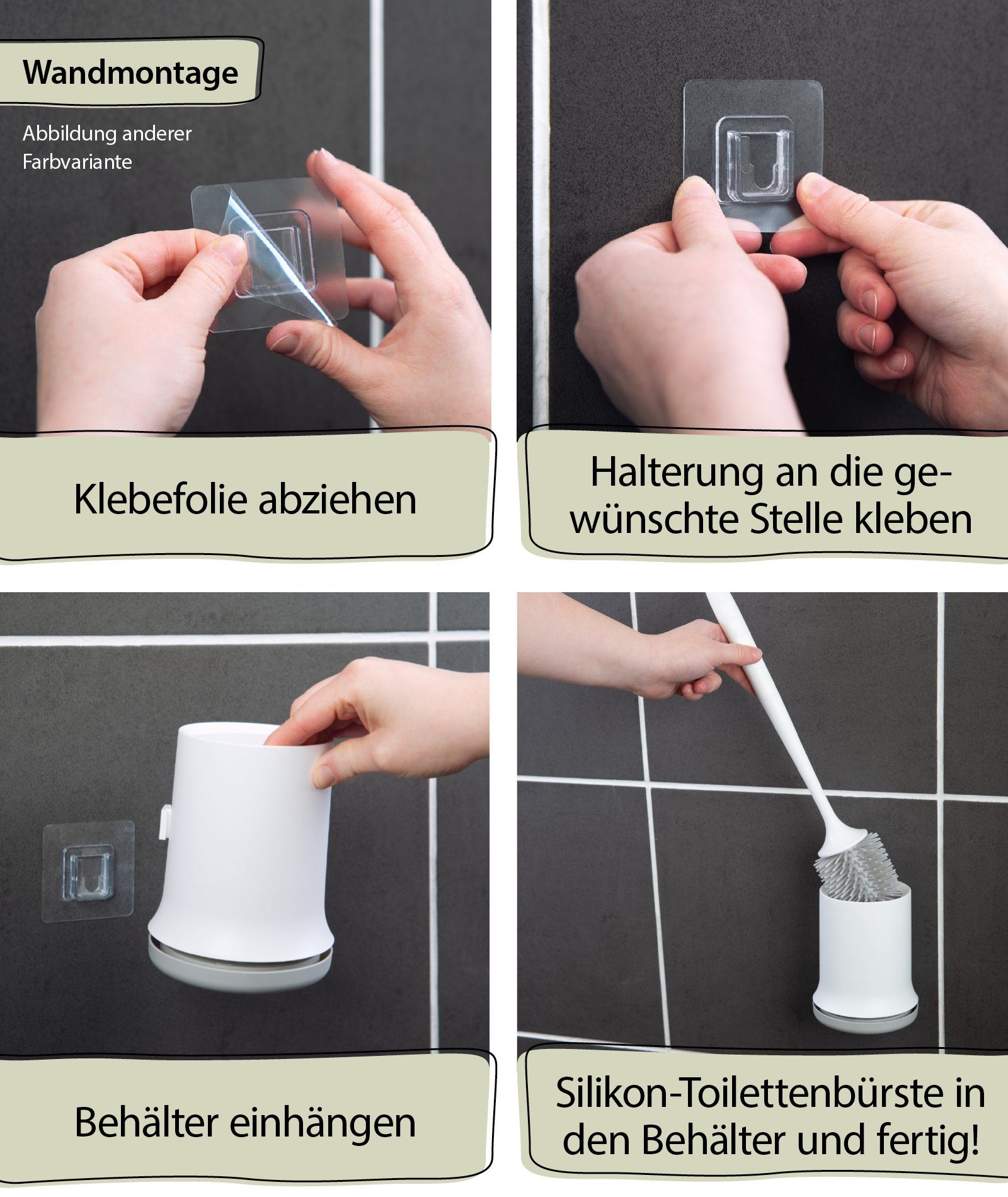 aquaSu WC-Reinigungsbürste Limited, WCs, (Bürstengarnitur, 2-tlg., mit Silikonborsten und Behälter), hygienisch, Wandmontage zum Kleben, ergonomisch, schwarz, 870733
