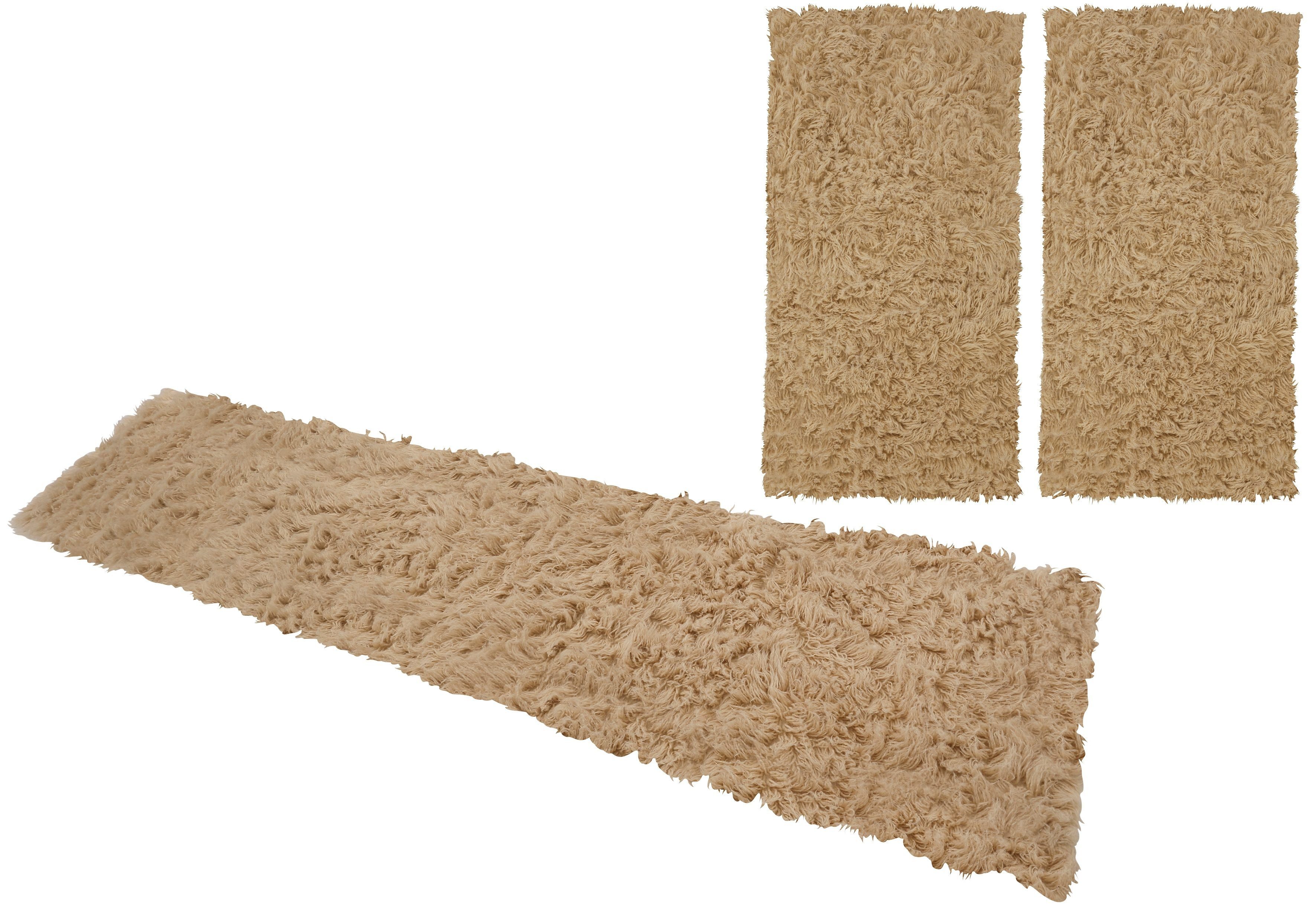 Bettumrandung Flokati 1500 g Böing Carpet, Höhe 60 mm, (3-tlg), Bettvorleger, Läufer-Set, Uni-Farben, reine Wolle, handgewebt