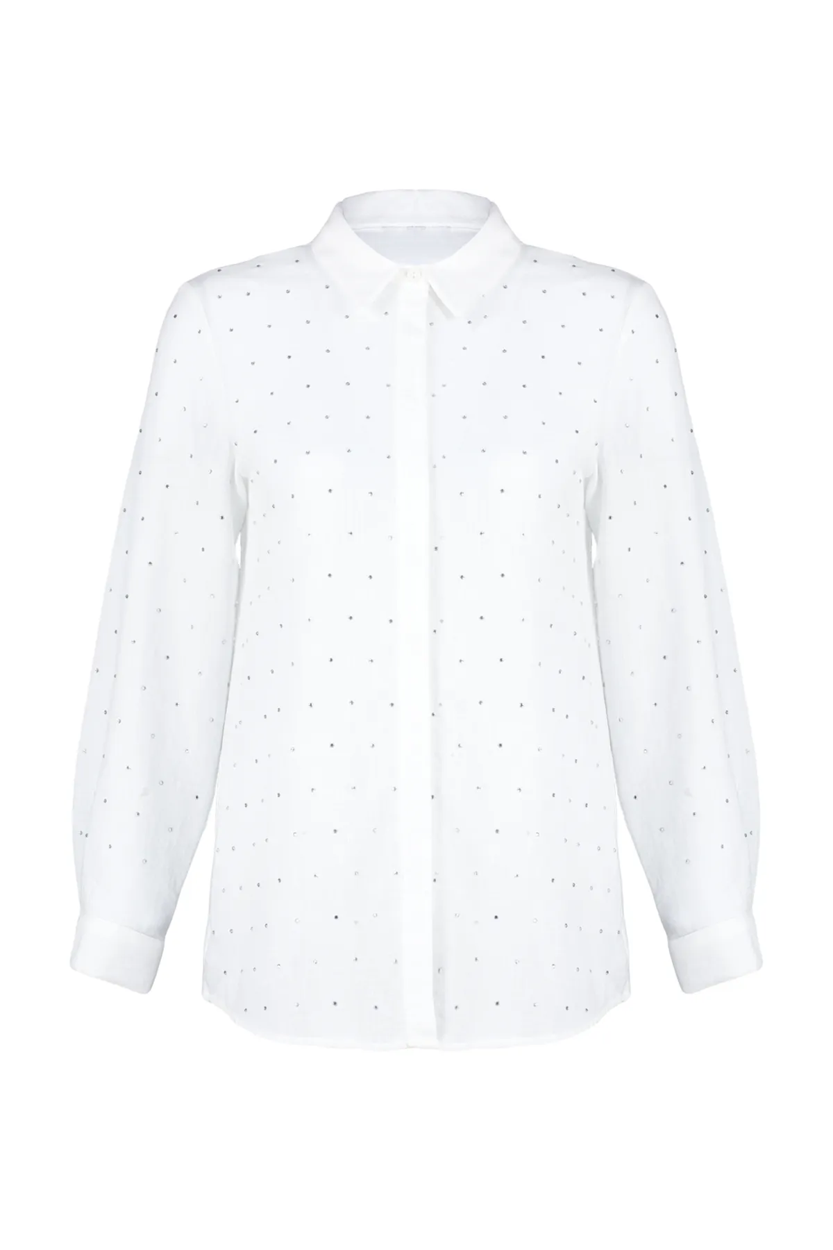 Trendyol Modest  Weißes, gesteinigtes, elegantes Webhemd TCTSS24TG00040