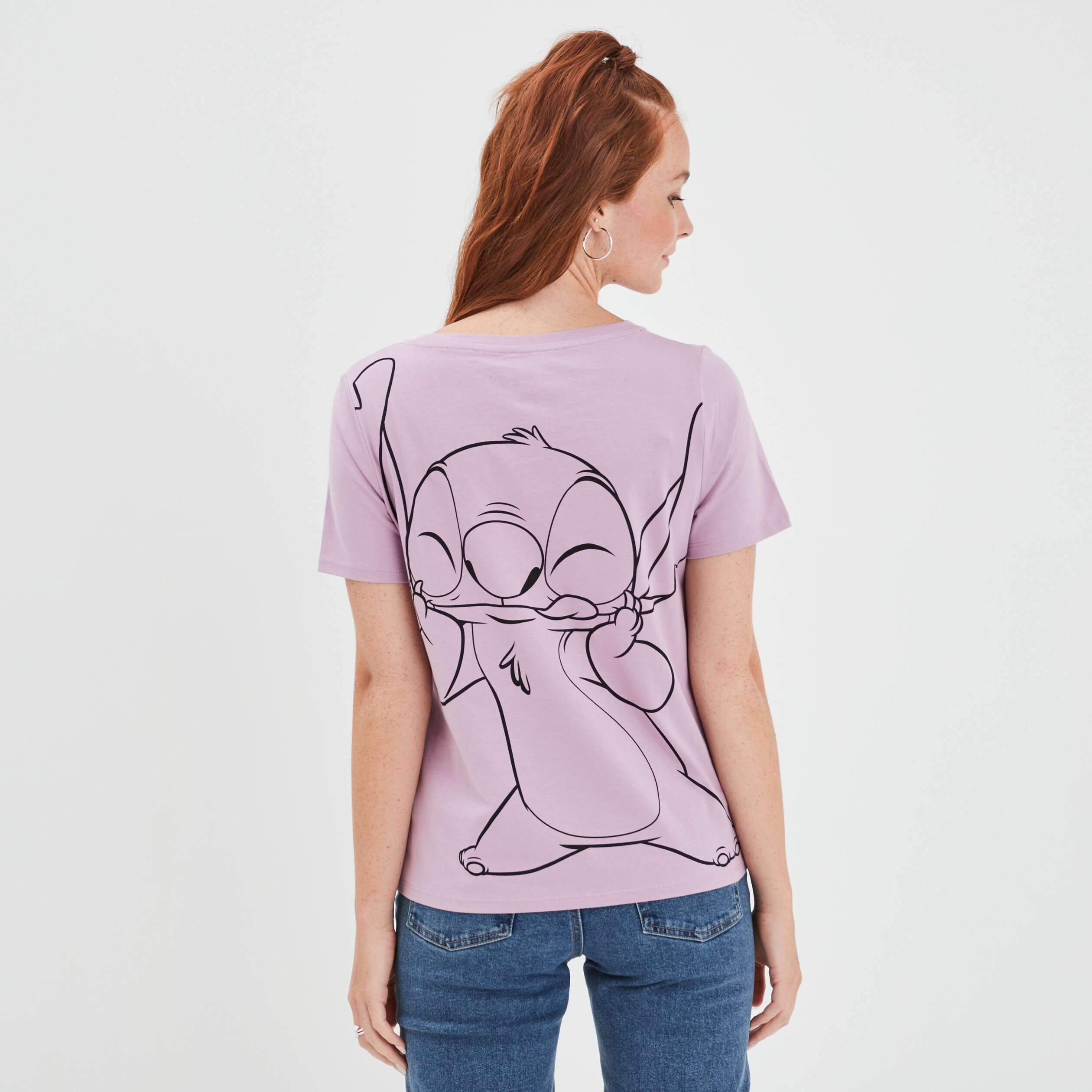 T-shirt manches courtes coton Stitch parme femme | La Halle