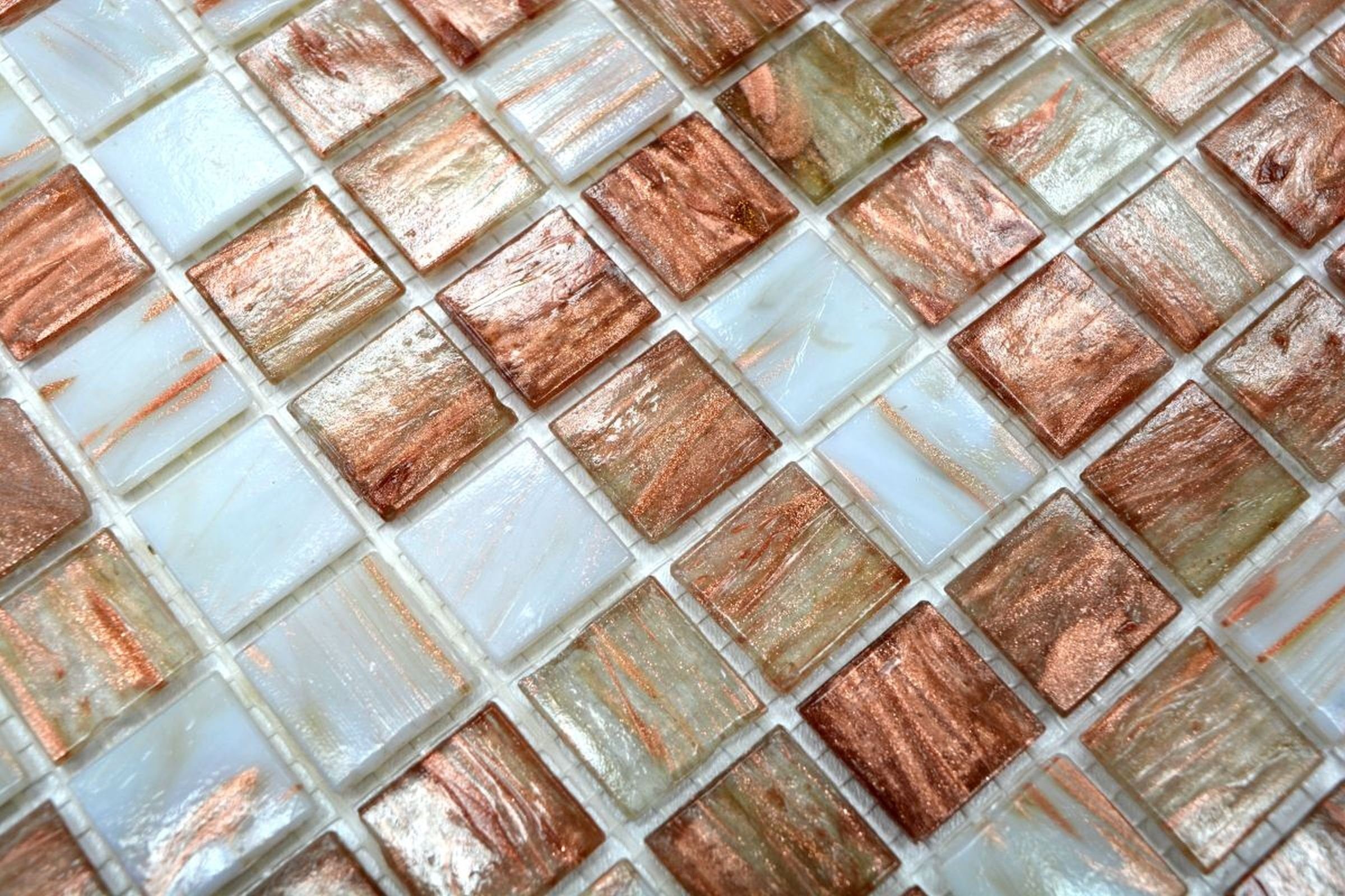 Mosani Bodenfliese Glasmosaik Mosaikfliesen weiß braun bronze Duschrückwand
