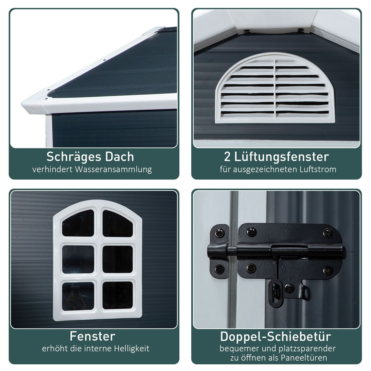 Outsunny Gerätehaus, Outdoor, Metall, Grau, 134 x 104 x 204 cm