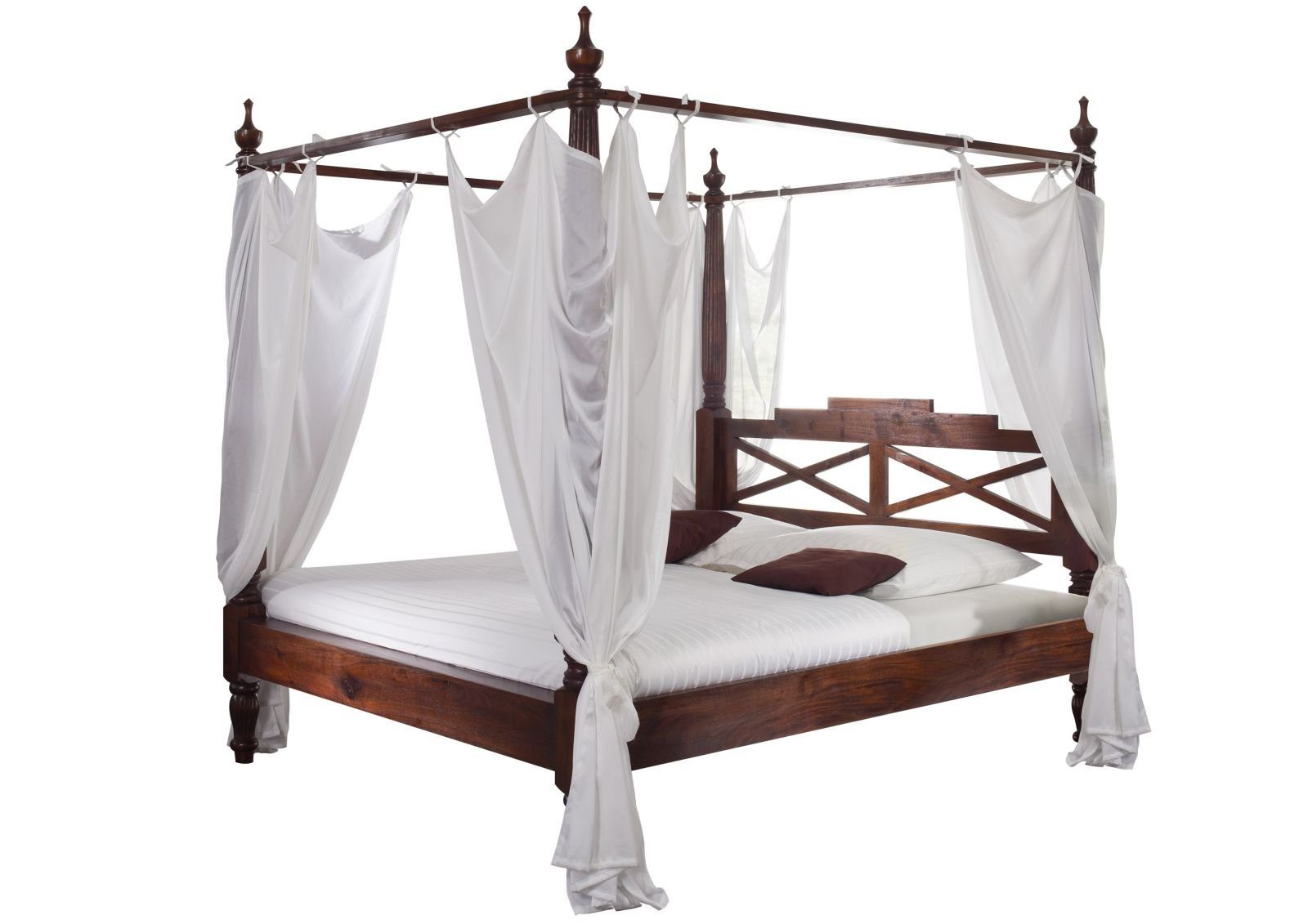 Massivmoebel24 Himmelbett Himmelbett Akazie 160x200x224 nougat lackiert OXFORD #245