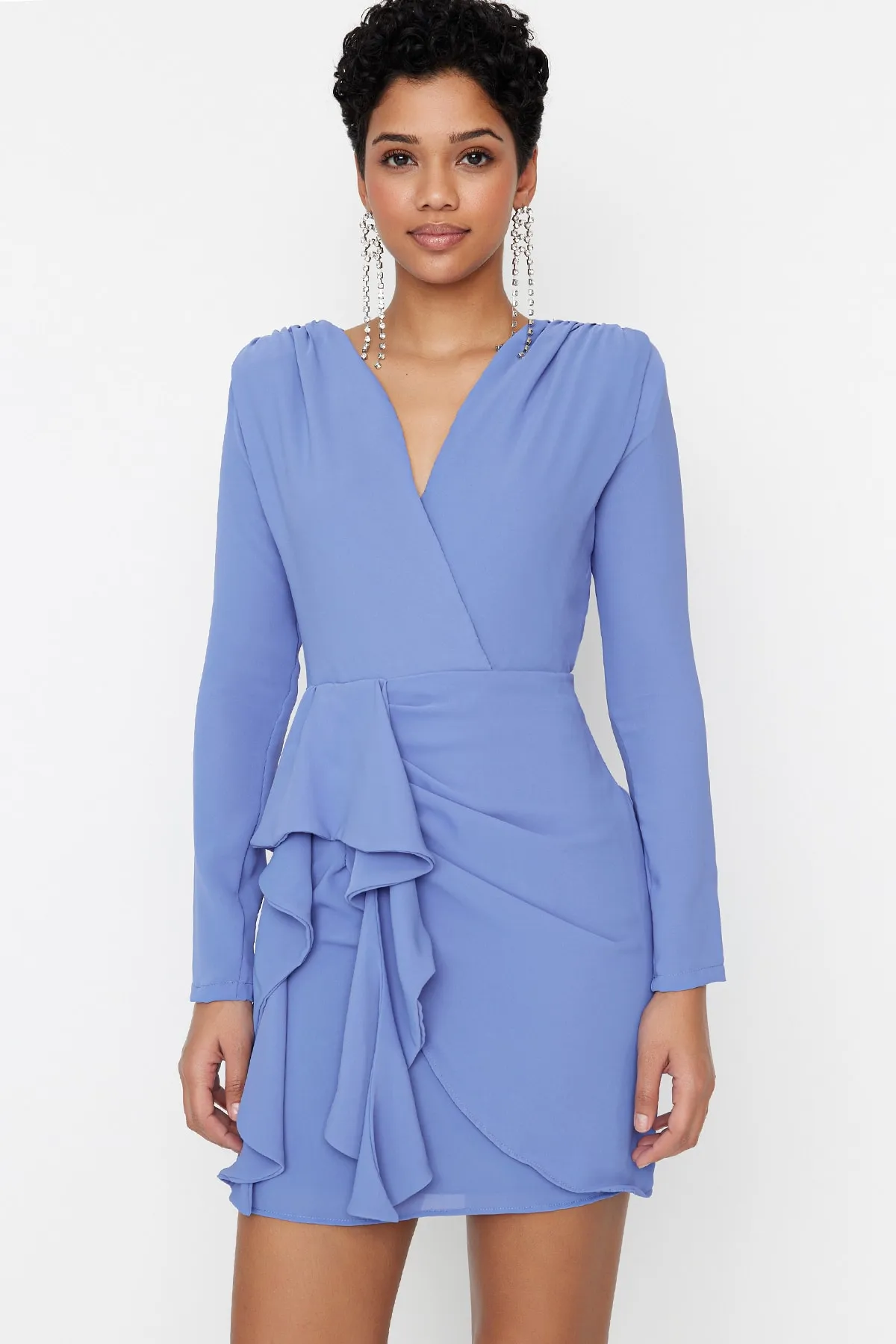Trendyol Collection  Blaues, gestricktes, zweireihiges, elegantes Abendkleid TPRAW23EL00260