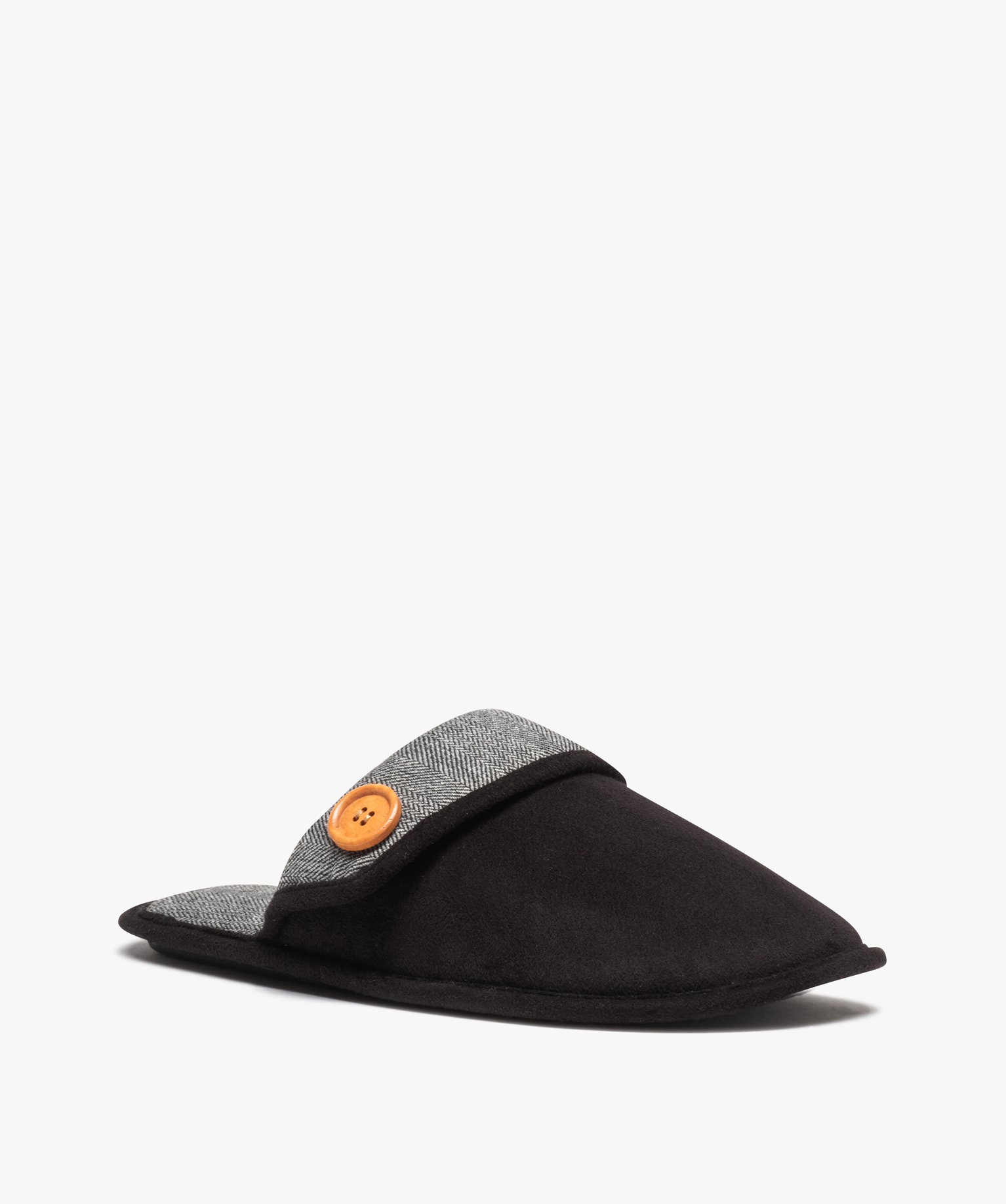 Chaussons homme en velours avec revers motif chevrons gris | GEMO