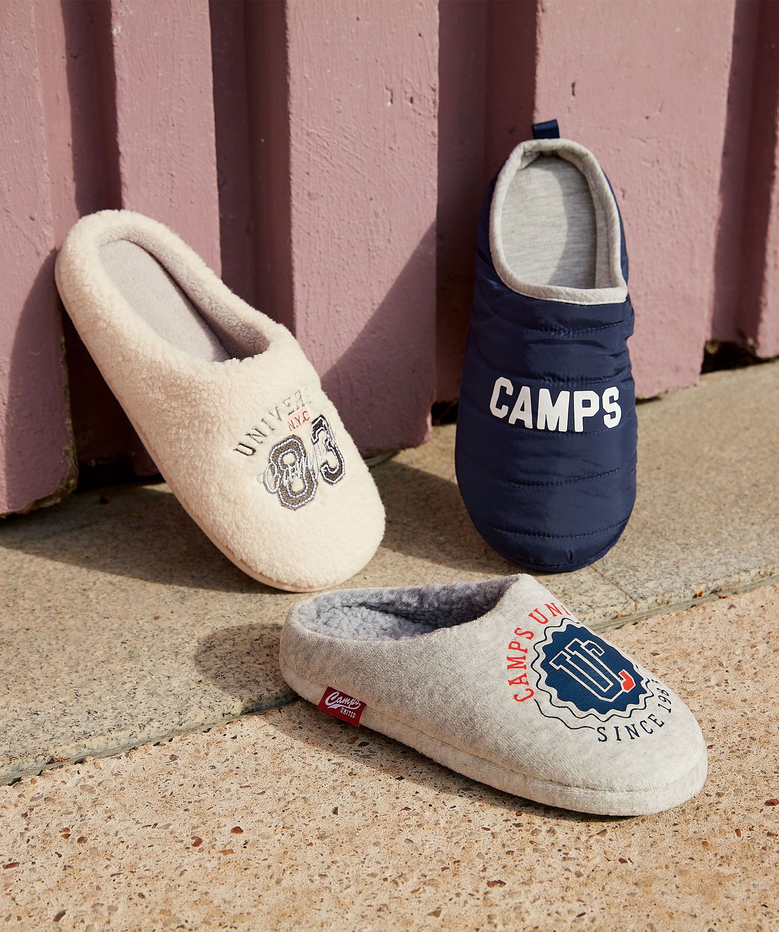 Chaussons femme mules en textile sherpa – Camps United beige | GEMO