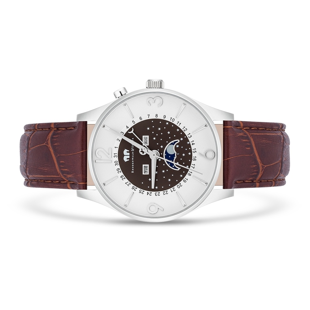 Rhodenwald & Söhne Montre à quartz Moontime en Argent Cuir véritable en Marron Montre